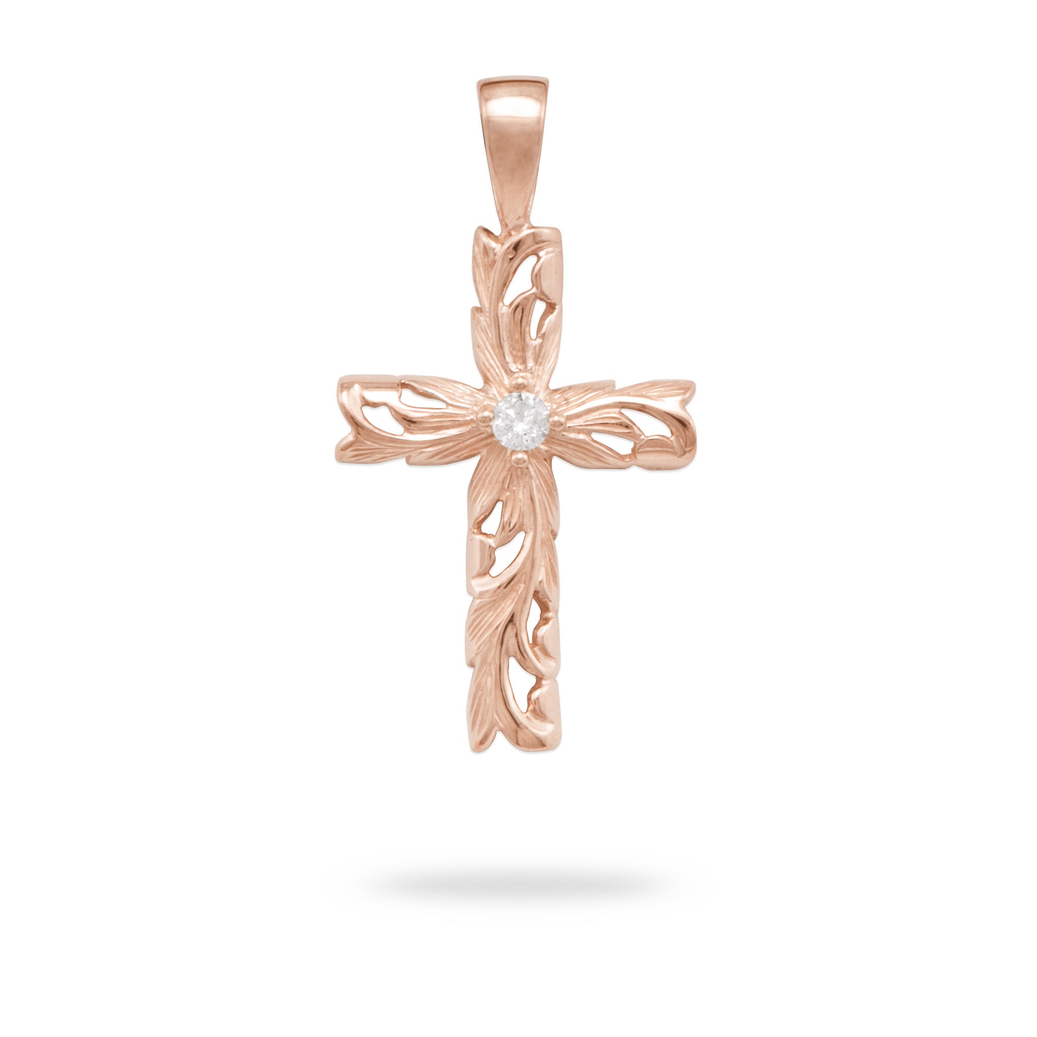 Hawaiian Koa Wood Cross Necklace - Rose Gold