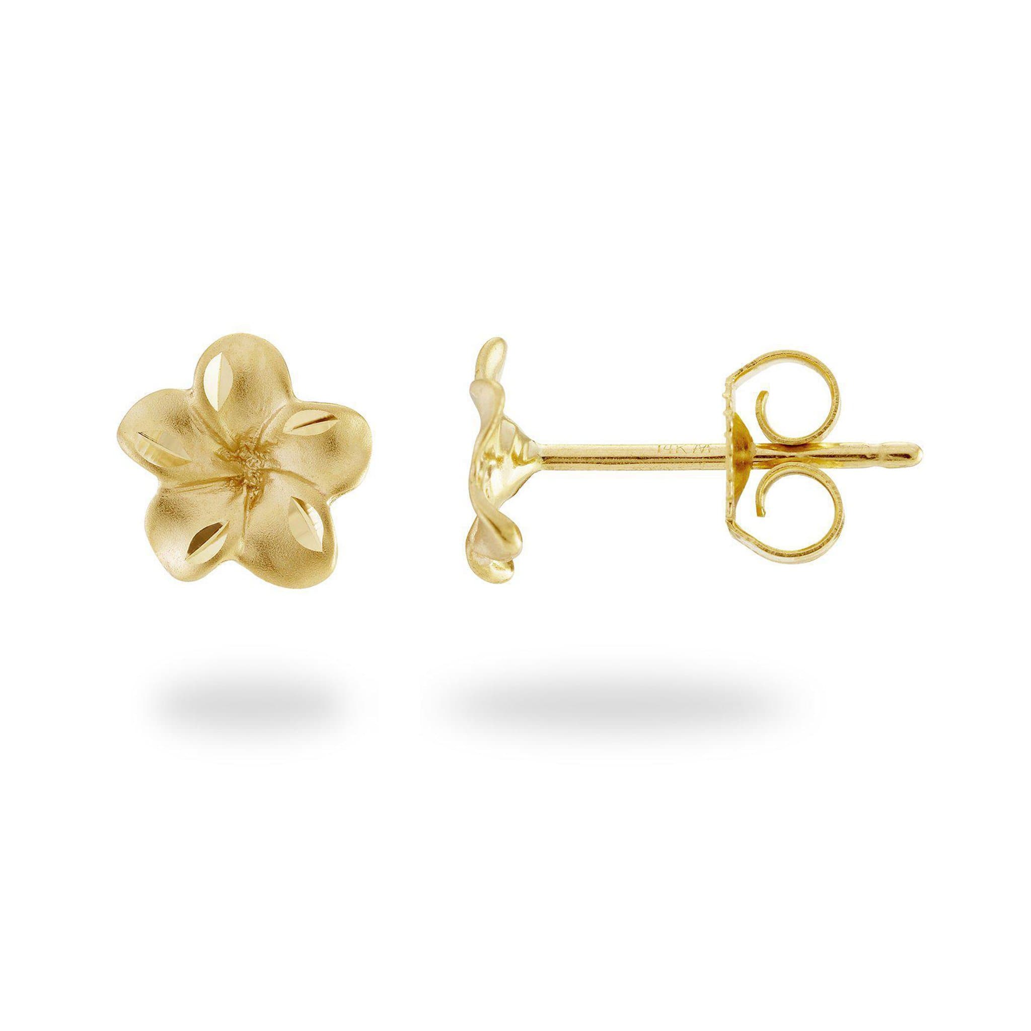 Plumeria Earrings in Gold with Diamonds - 9mm – Maui Divers Jewelry