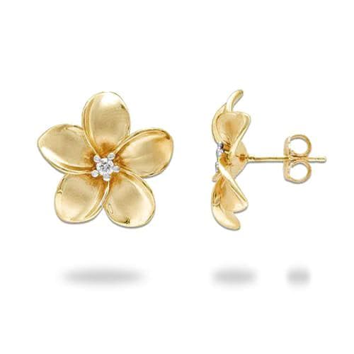Plumeria Earrings in Gold - 18mm – Maui Divers Jewelry