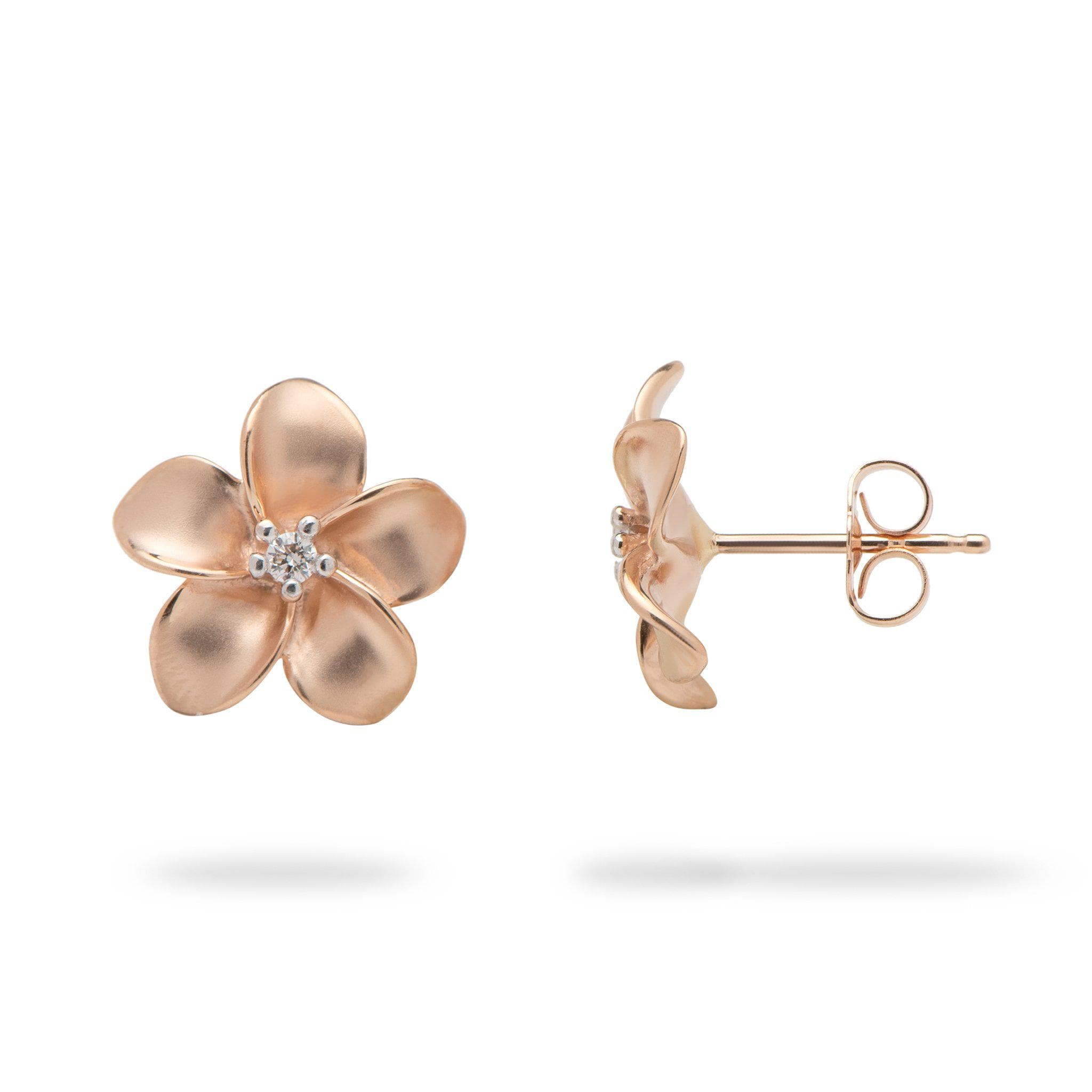 Plumeria Earrings in Rose Gold with Diamonds - 13mm – Maui Divers