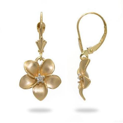 Plumeria Earrings in Gold with Diamonds - 9mm – Maui Divers Jewelry