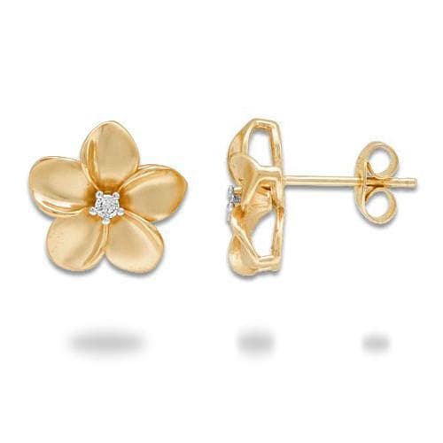 Plumeria Earrings in Gold with Diamonds - 9mm – Maui Divers Jewelry