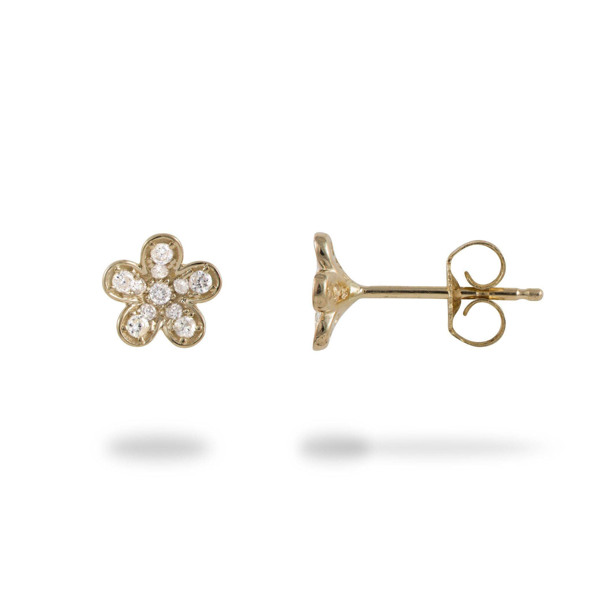 Plumeria Earrings in Gold with Diamonds - 7mm