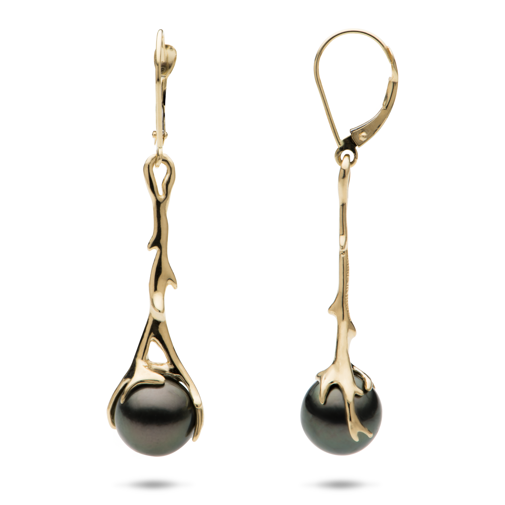 Heritage Tahitian Black Pearl Earrings in Gold - 9-10mm