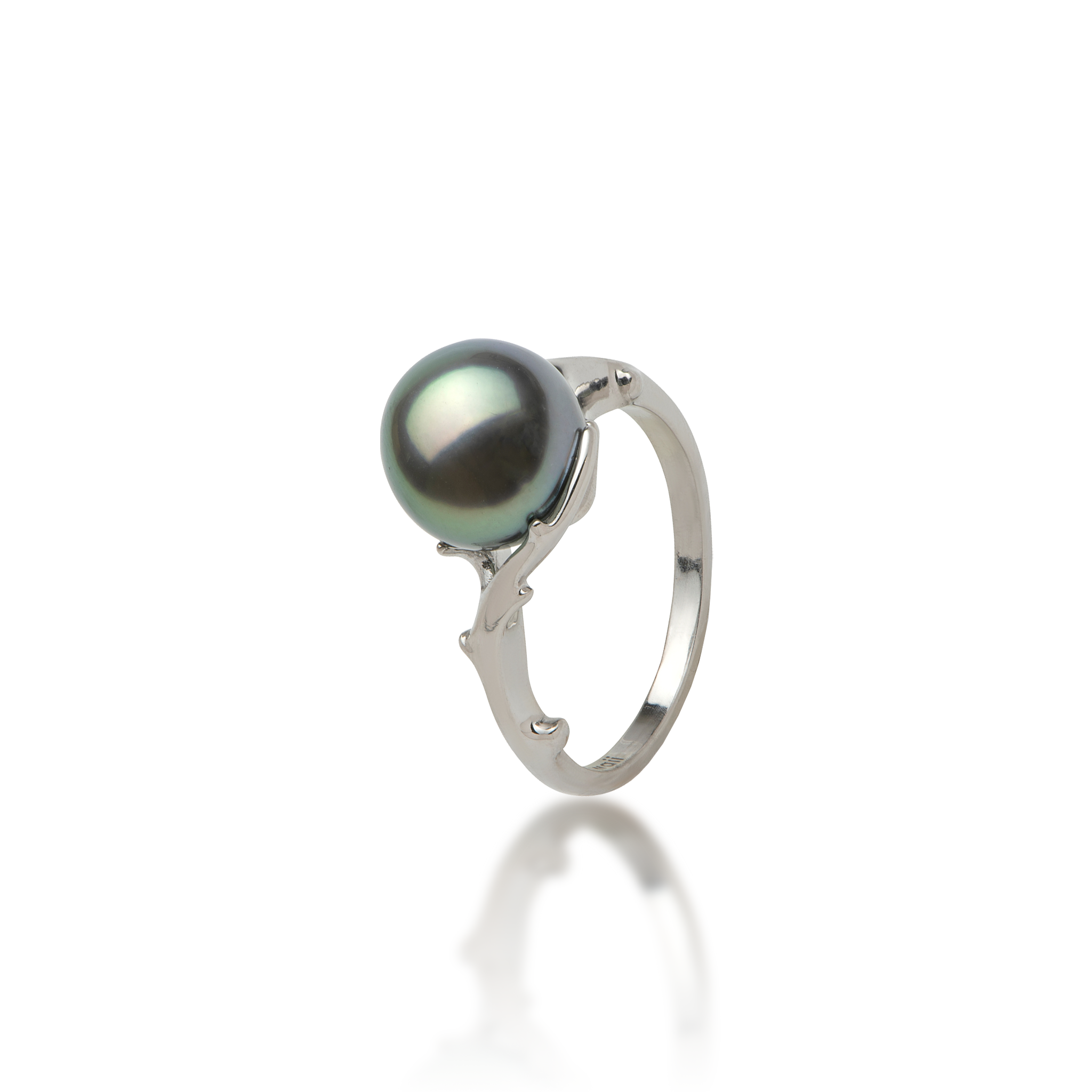 Heritage Tahitian Black Pearl Ring in White Gold - 9-10mm