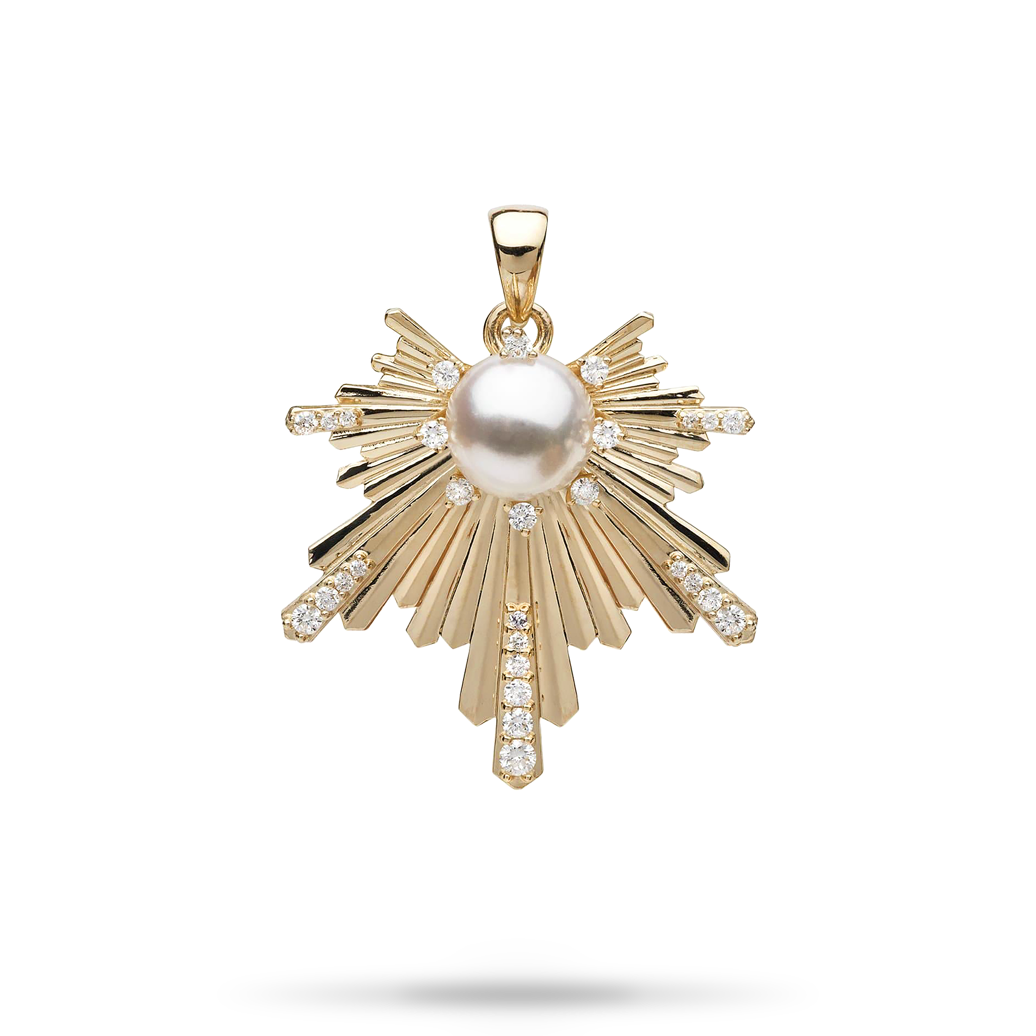 E Hoʻāla Akoya White Pearl Pendant in Gold with Diamonds - 27mm