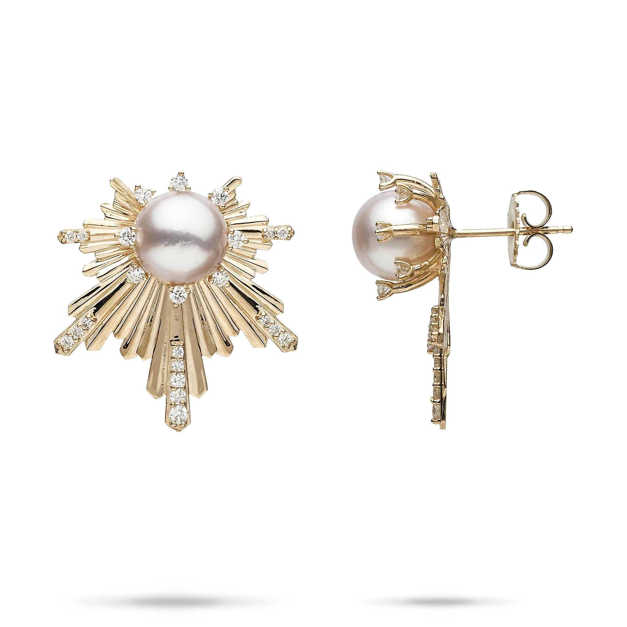 E Hoʻāla Akoya Pearl Earrings in Gold with Diamonds - 23mm