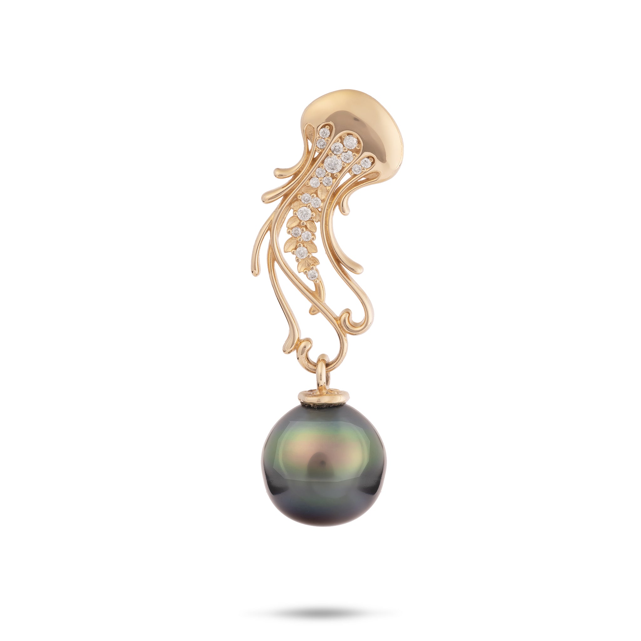 Mélançois de danse océan Tahitien Black Pearl Pendant en or avec diamants - 9-10 mm