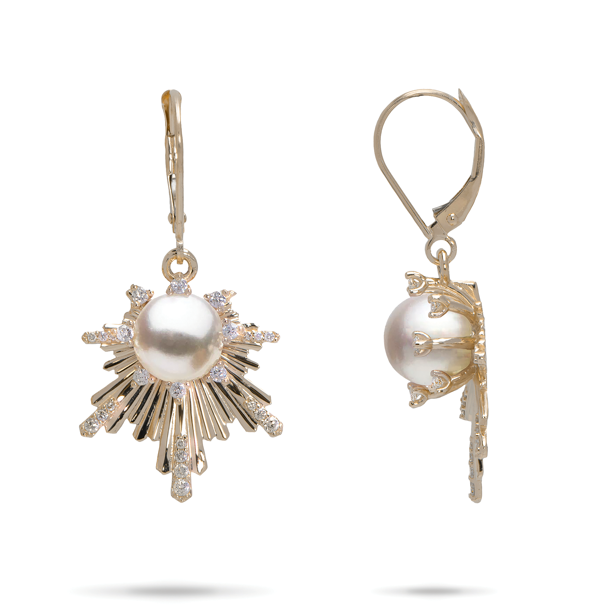 E Hoʻāla Akoya White Pearl Earrings in Gold with Diamonds - 22mm