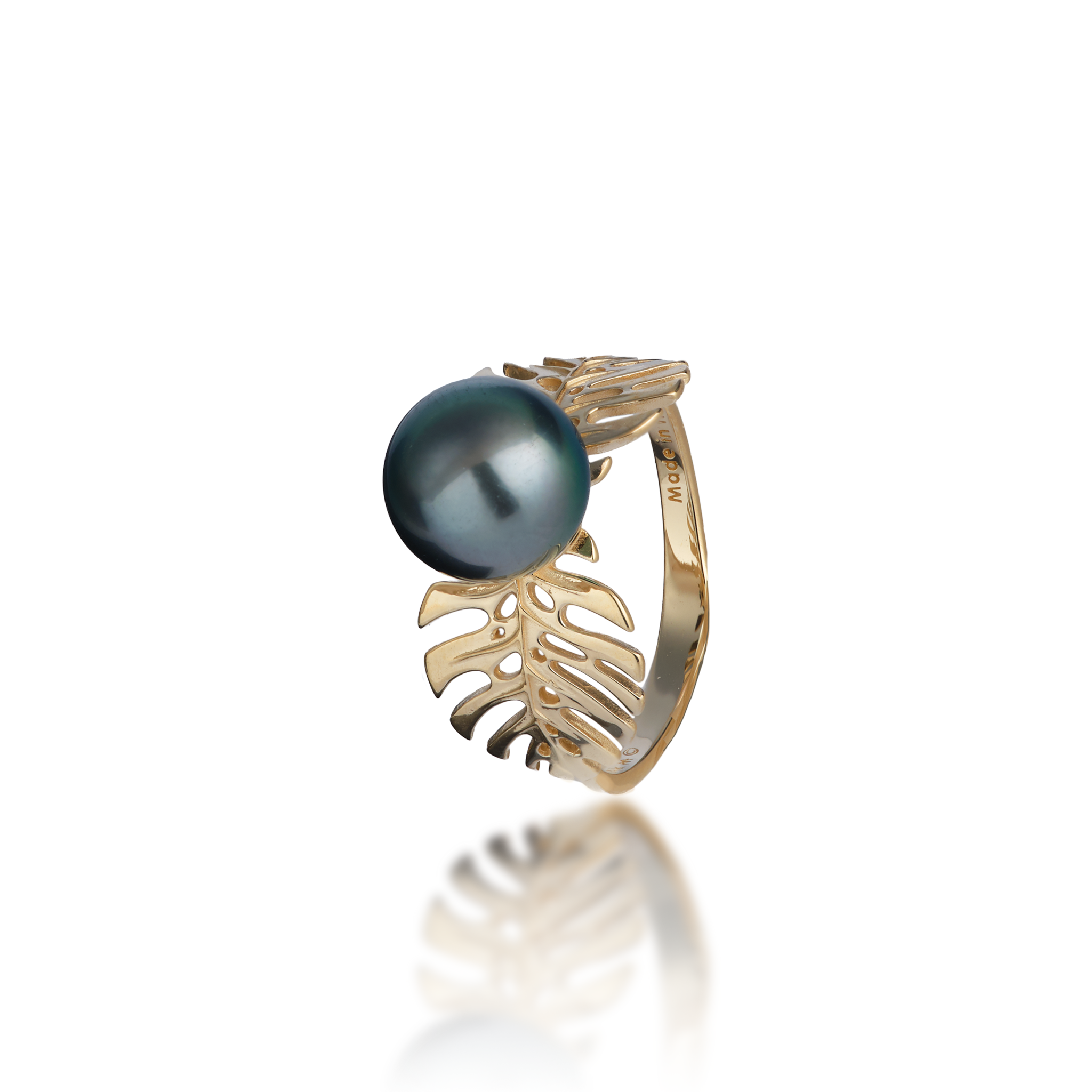 Monstera Tahitian Black Pearl Ring en or - 8-9 mm