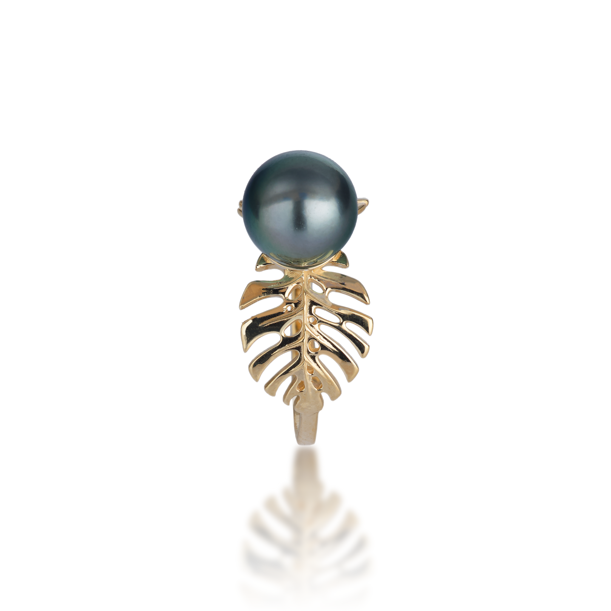 Monstera Tahitian Black Pearl Ring en or - 8-9 mm