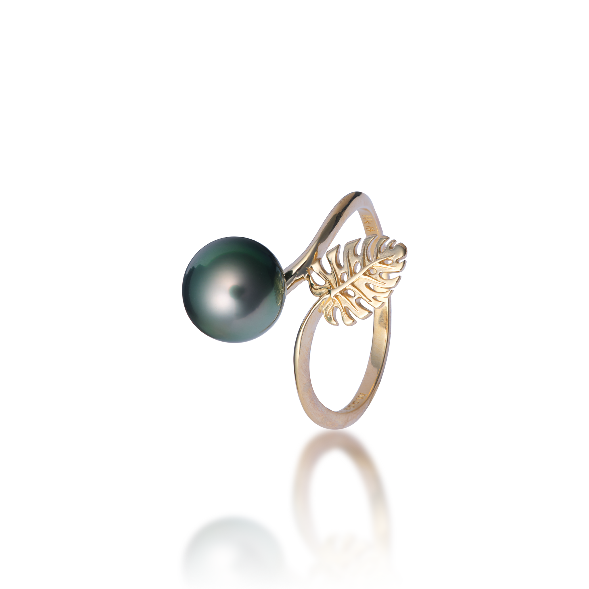 Monstera Tahitian Black Pearl Ring en or