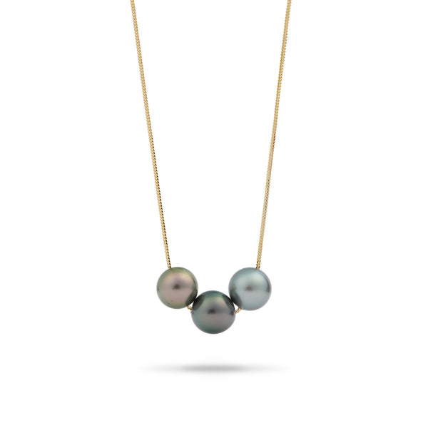 16-18 Adjustable Tahitian Black Pearl Necklace in 14K Yellow Gold- Made in Hawaii