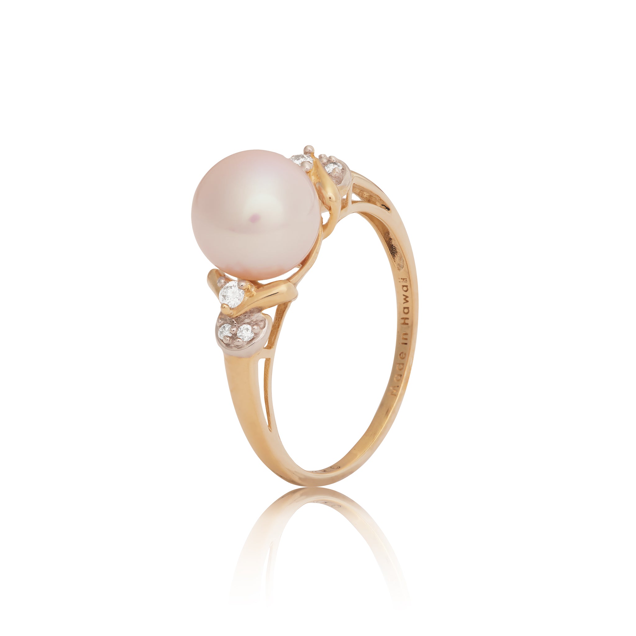 Freshwater White Pearl Ring in Gold with Diamonds - 8-9mm