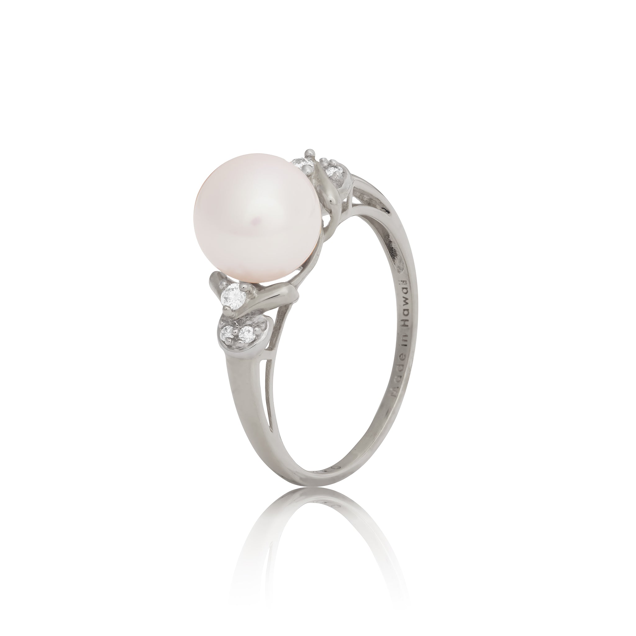 Freshwater White Pearl Ring in White Gold with Diamonds - 8-9mm