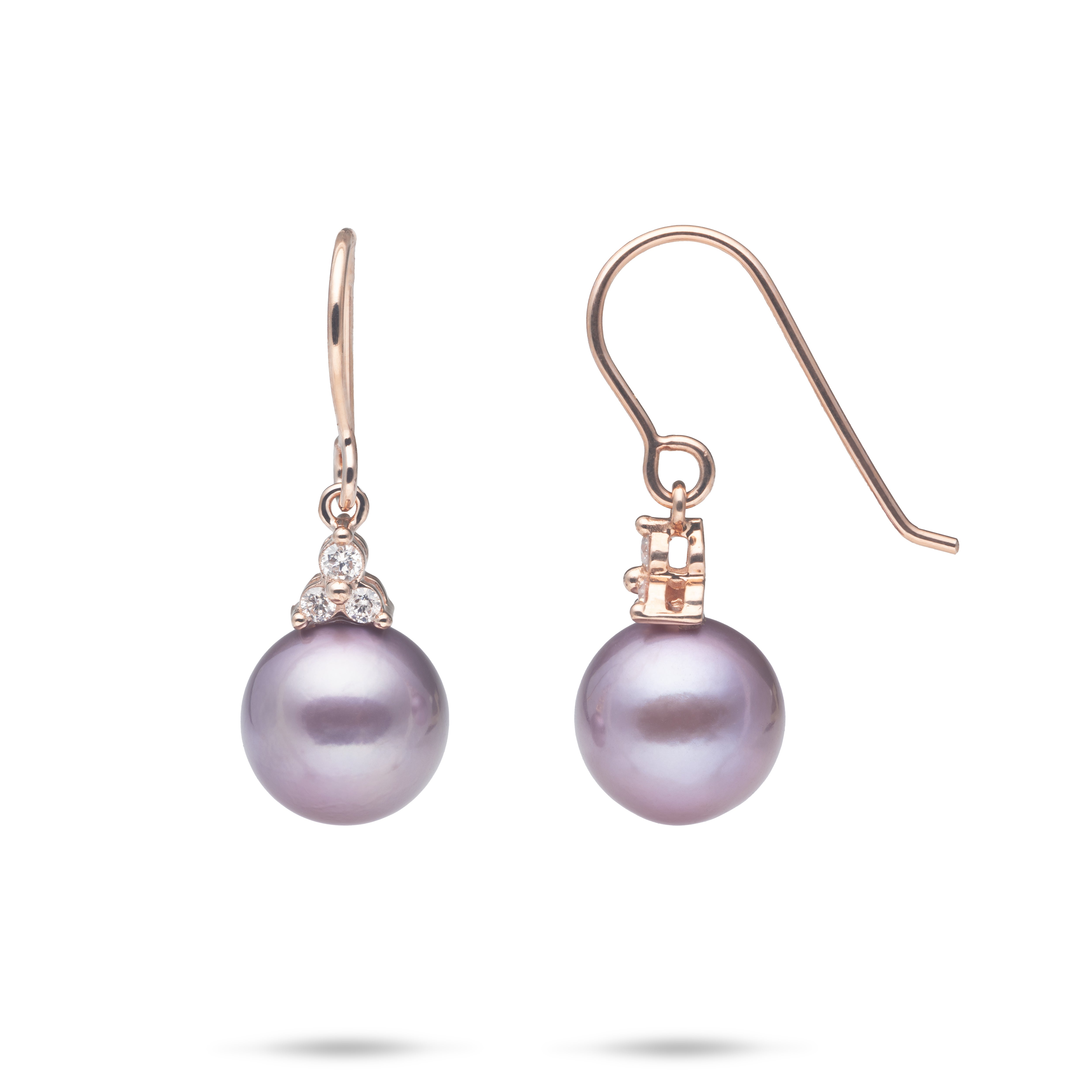 Ultraviolet Freshwater Pearl Earrings in Rose Gold with Diamonds - 10-11mm