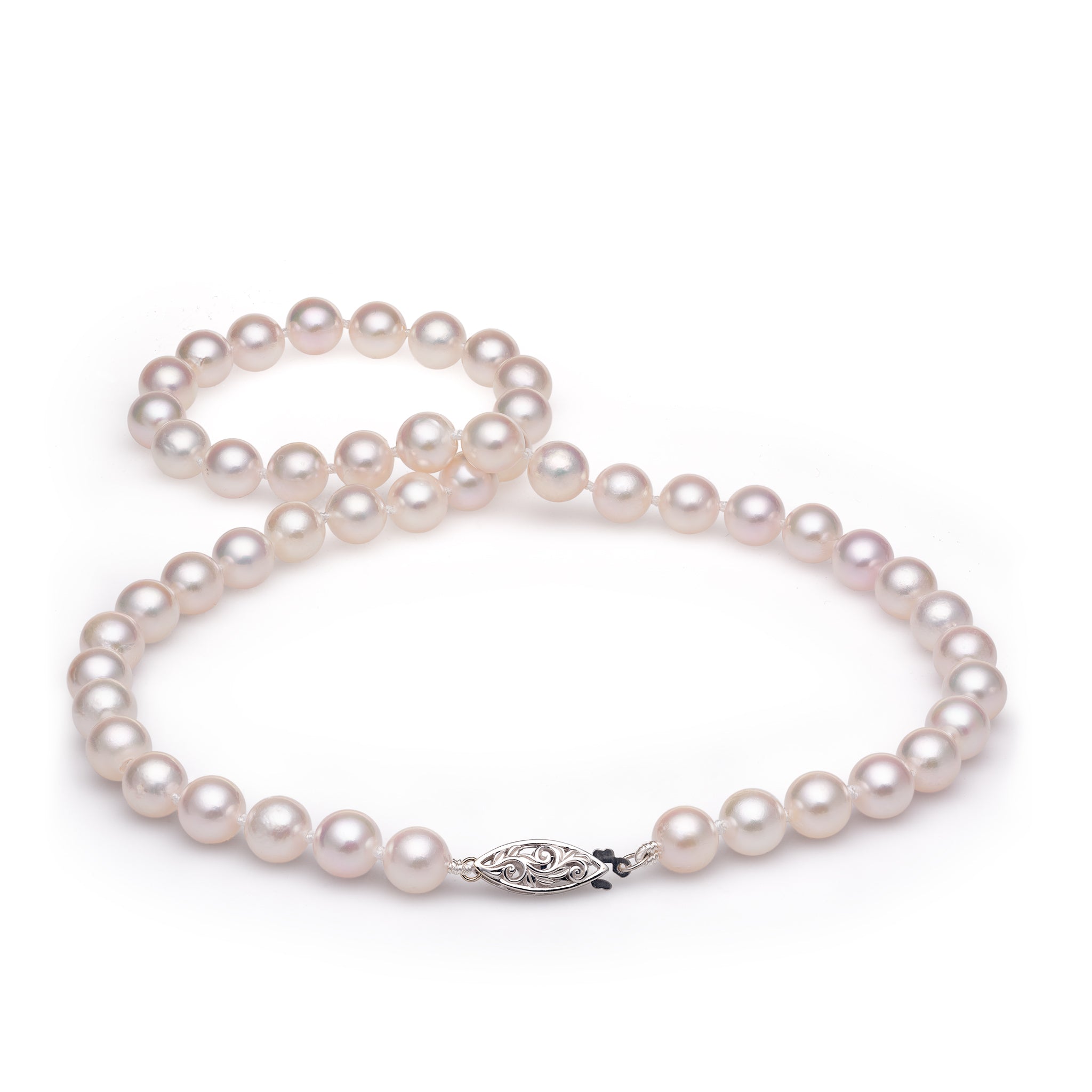 18-19" Akoya White Pearl Strand with White Gold Clasp - 8-8.5mm