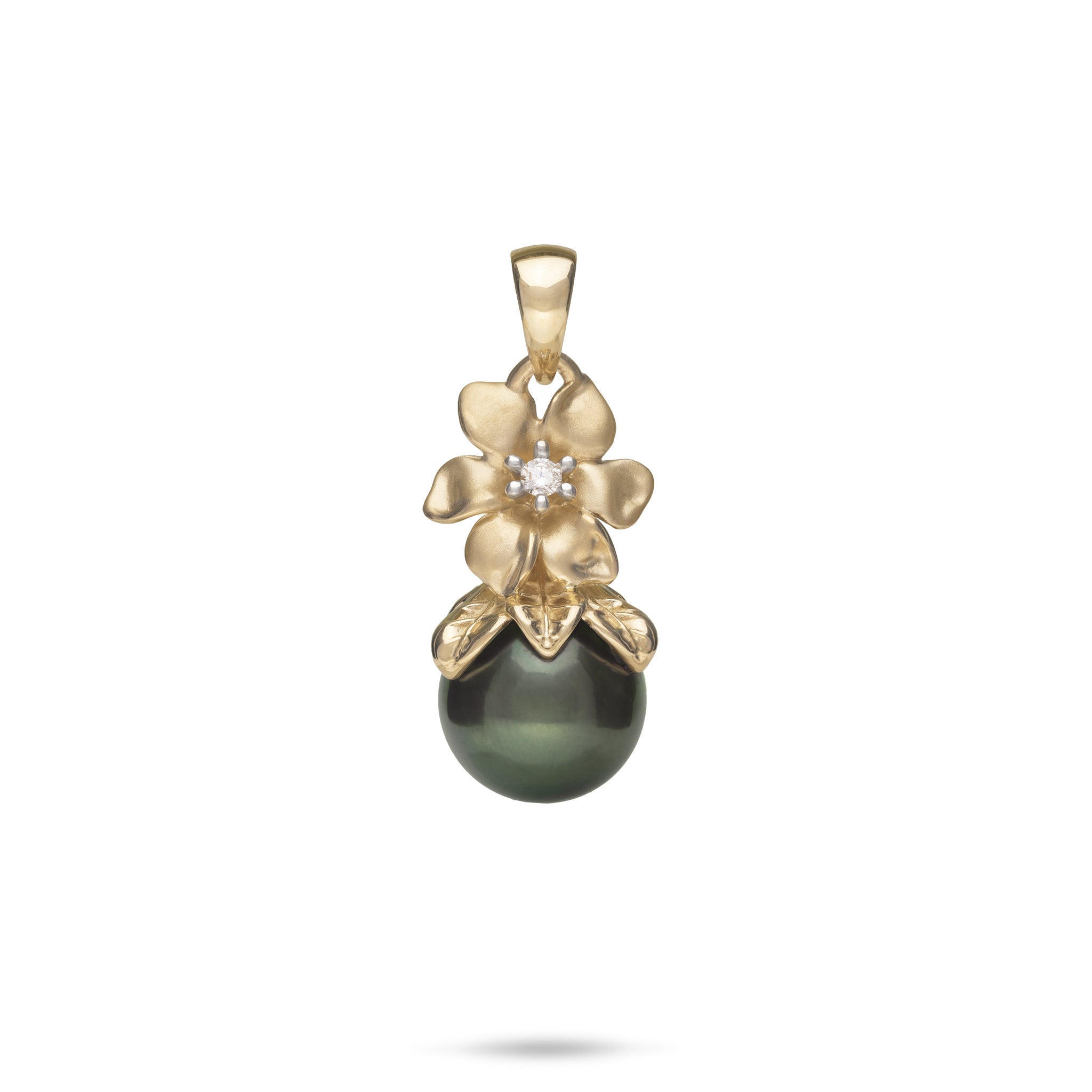 Nāʻū Tahitian Black Pearl Pendant in Gold with Diamond - 10-11mm