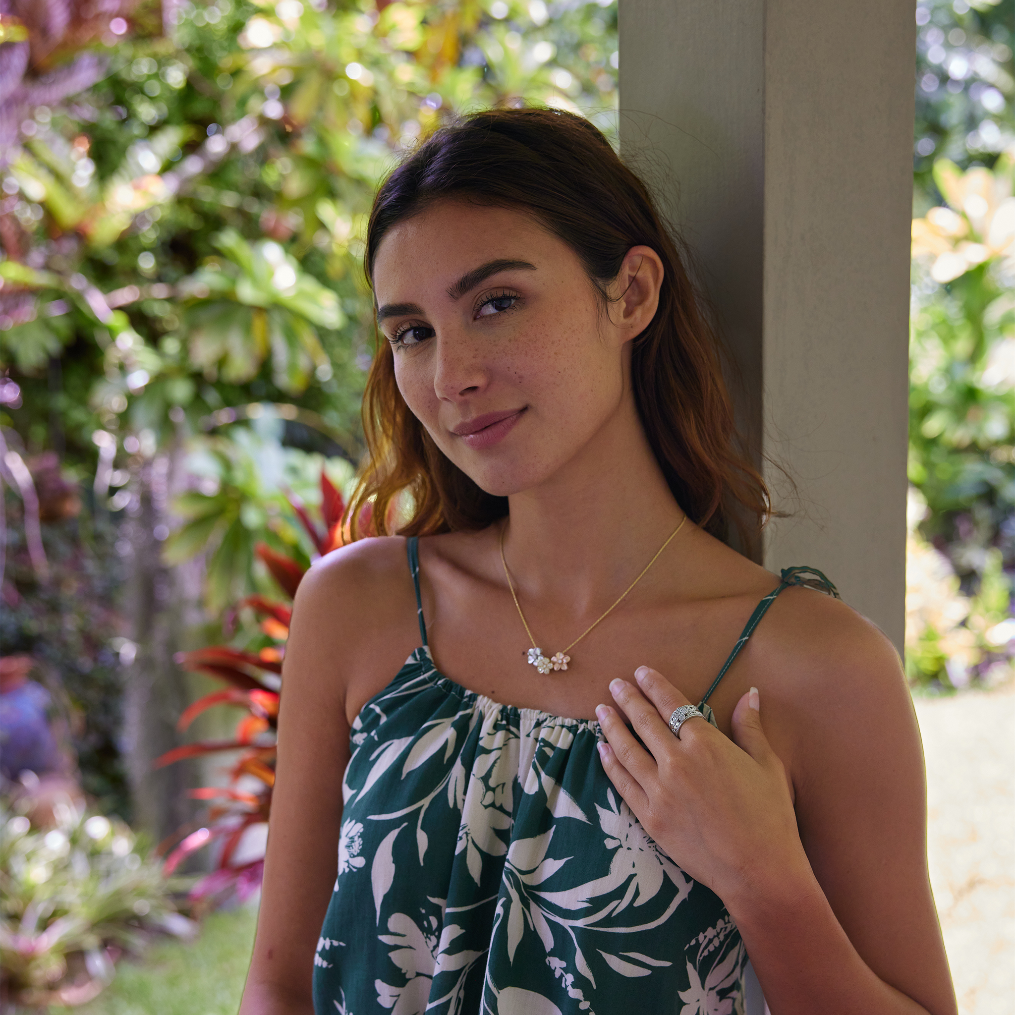 Plumeria Pendant in Rose Gold with Diamond - 13mm