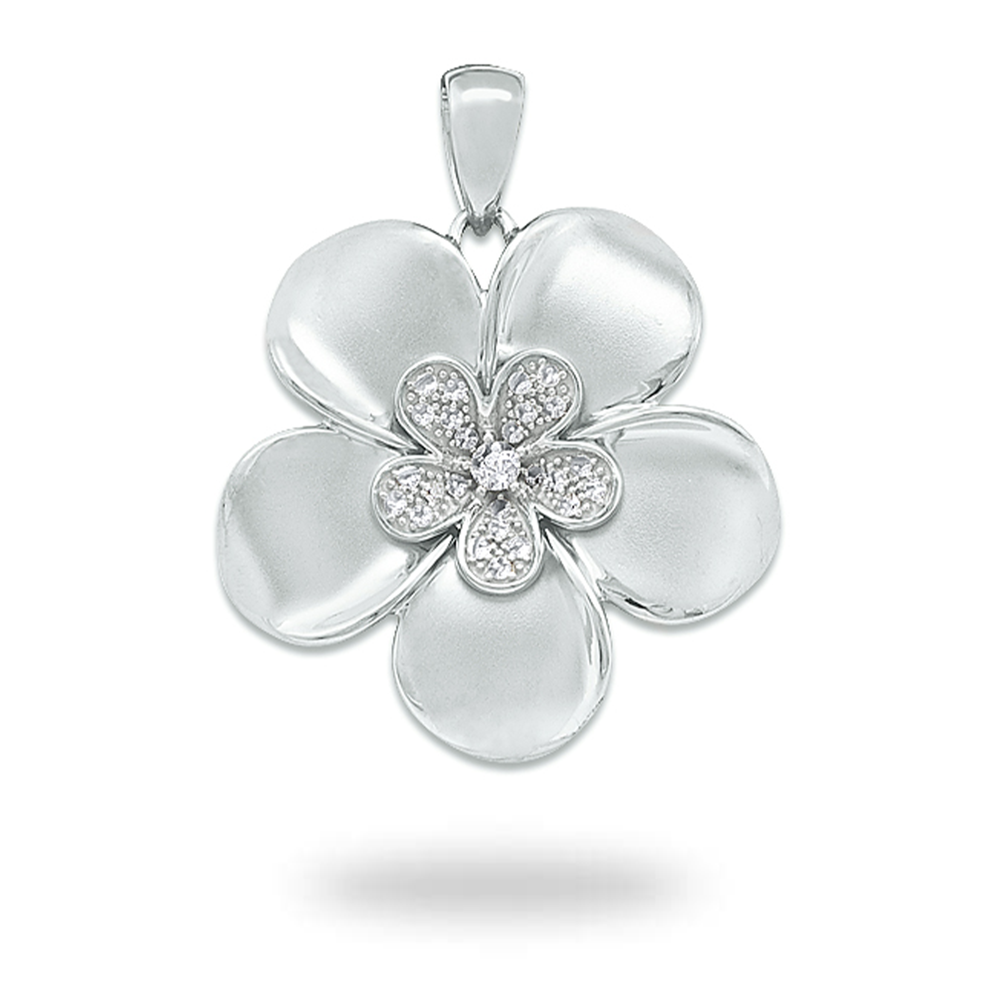 Plumeria Pendant in White Gold with Diamonds - 28mm