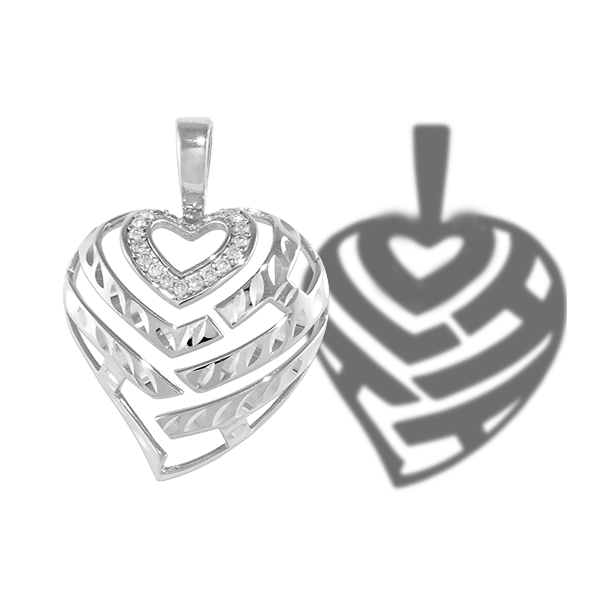Aloha Heart Pendant in White Gold with Diamonds - 24mm
