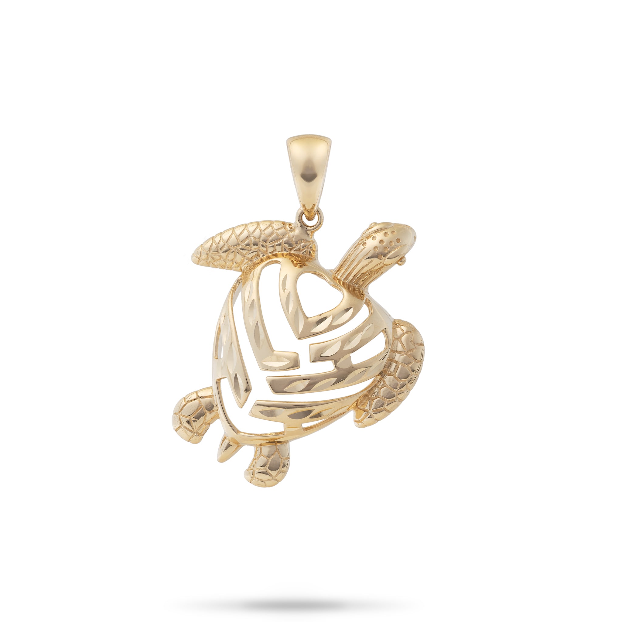 Honu Aloha Heart Pendant in Gold - 26mm