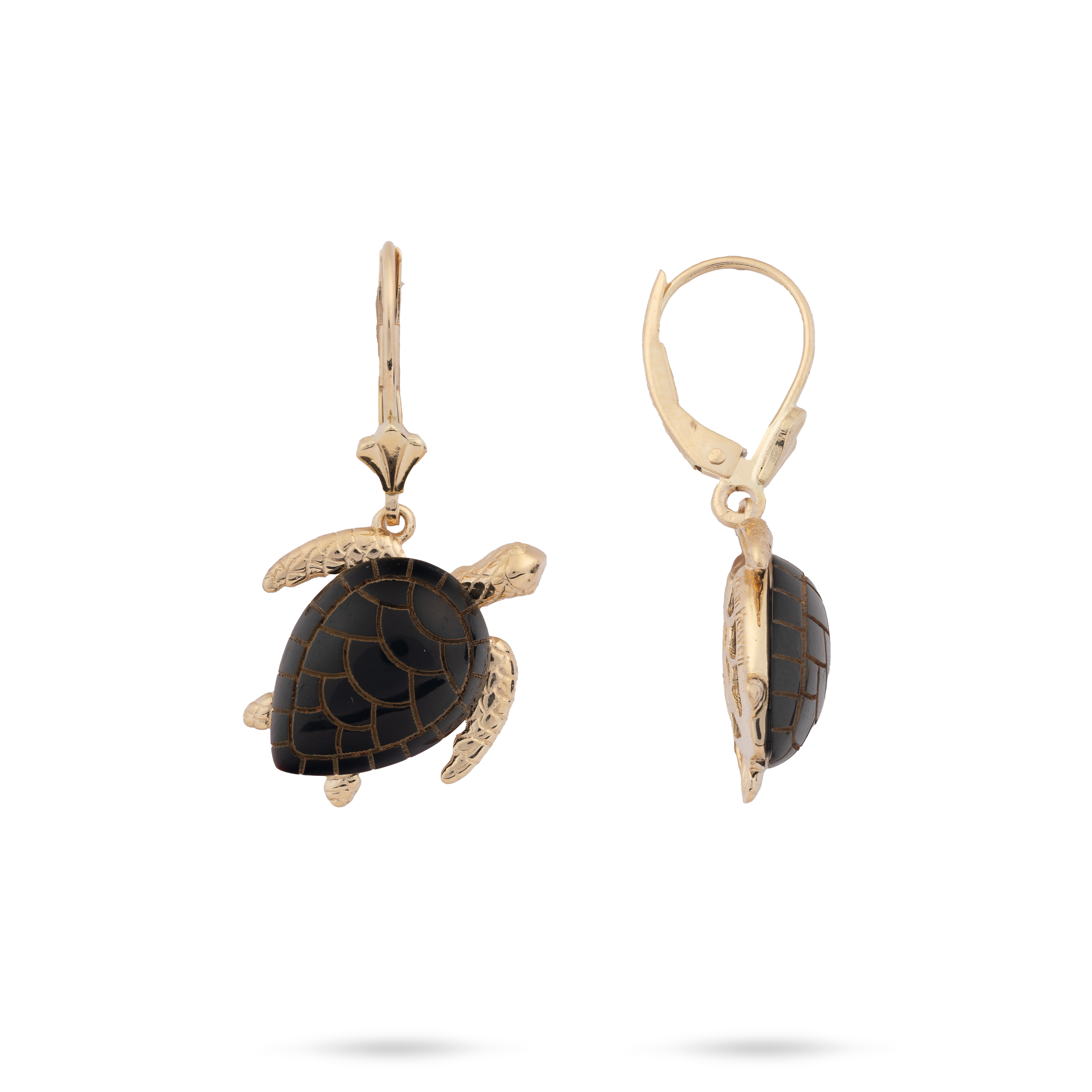 Honu Ohrringe mit schwarzer Koralle in Gold – 18 mm