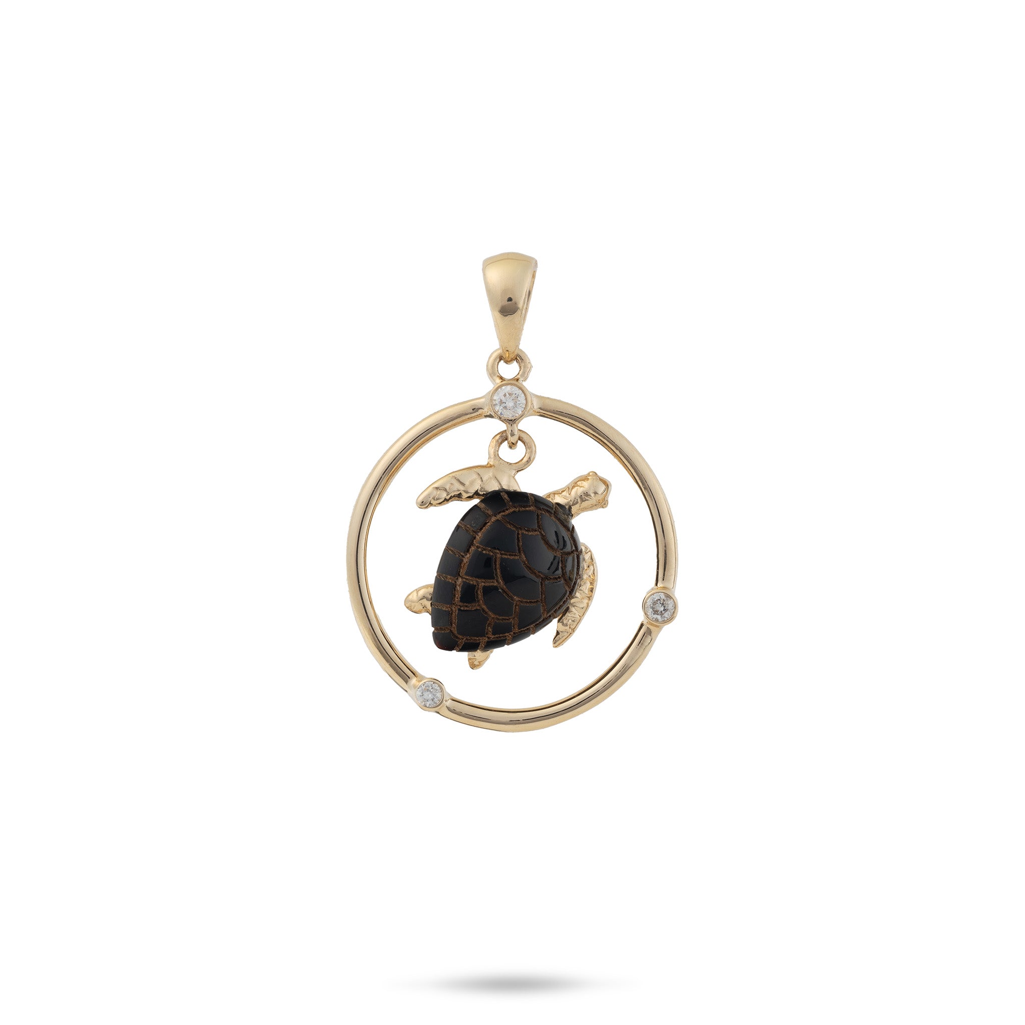 Honu Black Coral Pendant in Gold with Diamonds - 12mm