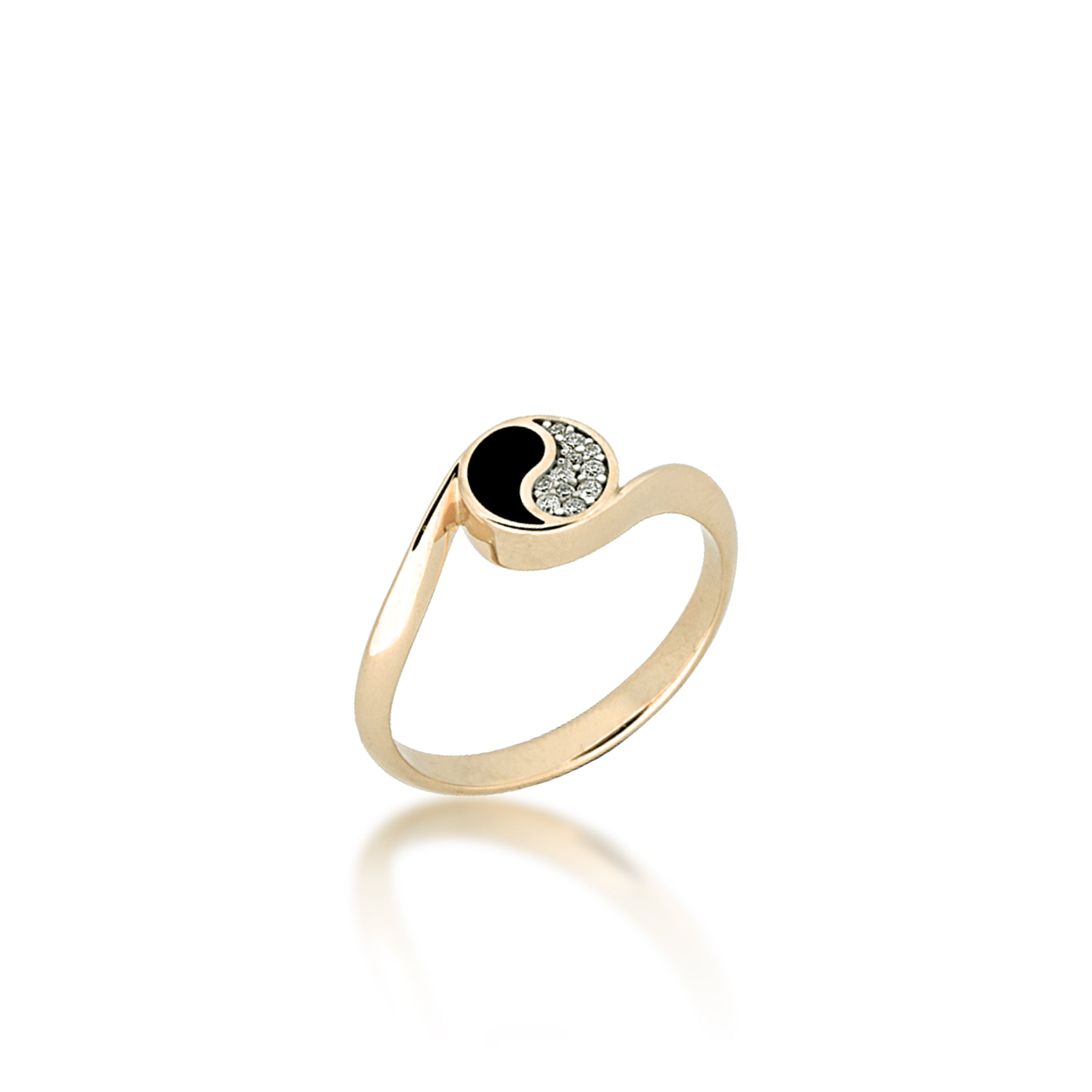 Yin-Yang-Ring mit schwarzer Koralle in Gold mit Diamanten – 7,5 mm