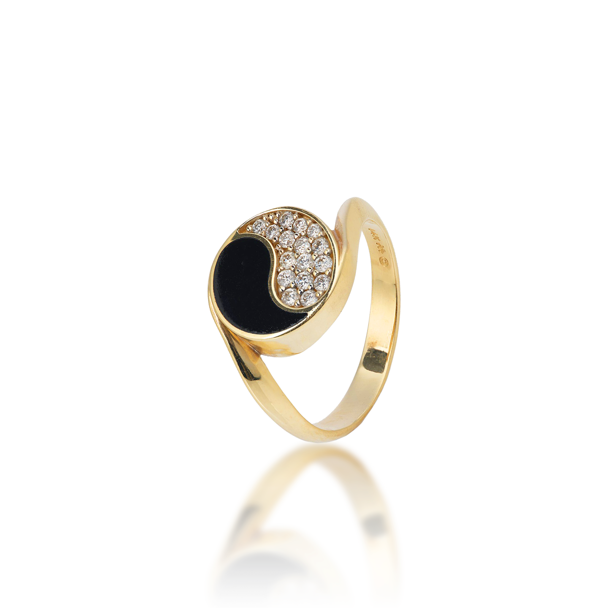 Yin Yang Black Coral Ring in Gold with Diamonds - 12mm