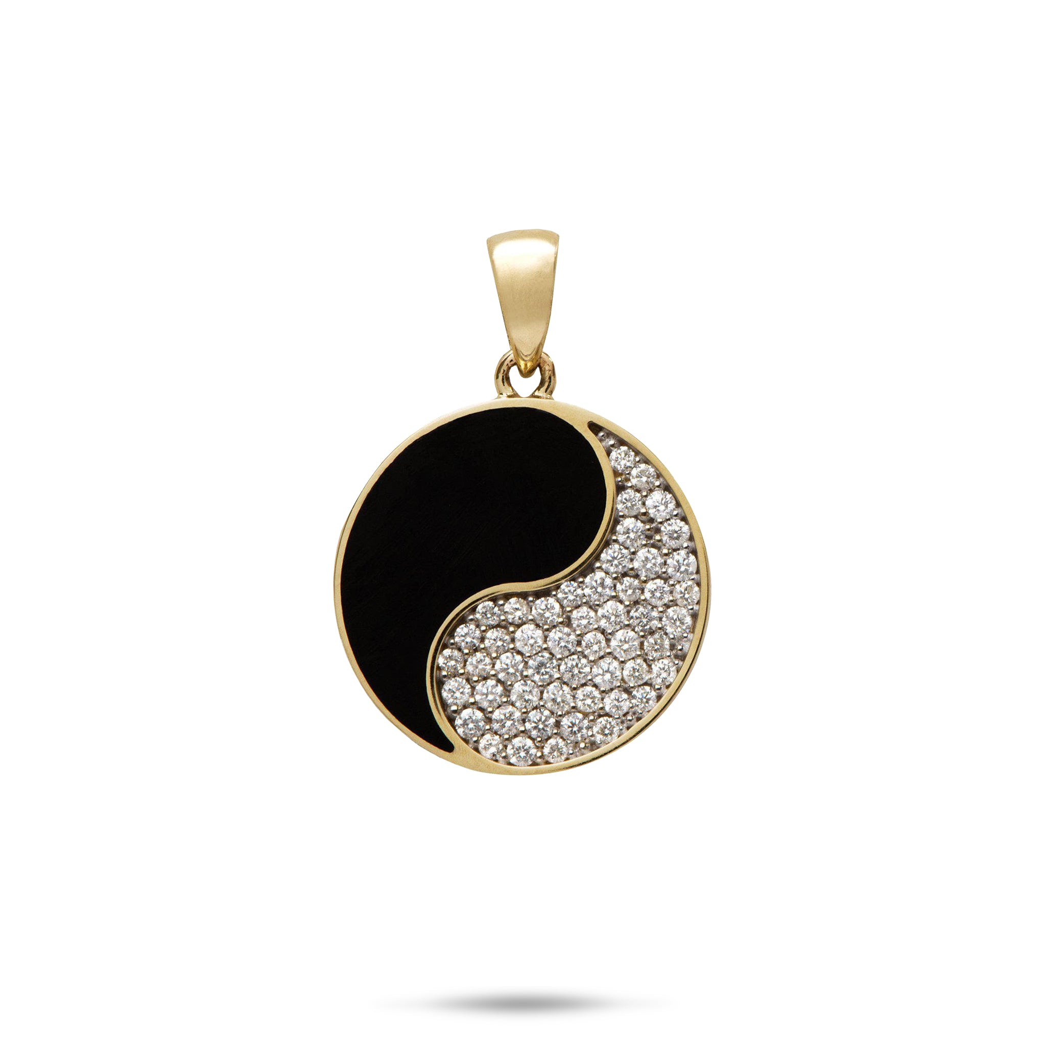 Pendentif de corail noir yin yang avec diamants en or - 19 mm