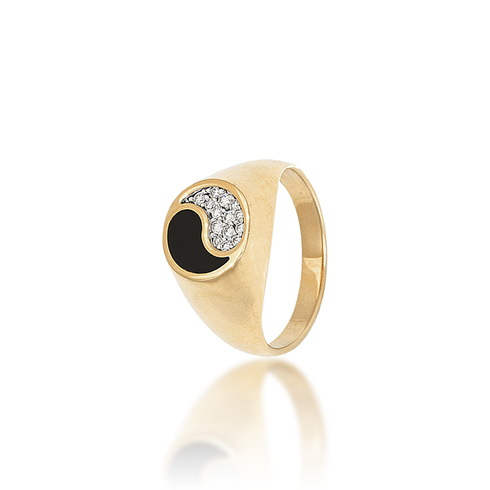 Yin Yang Black Coral Ring in Gold with Diamonds - 10mm