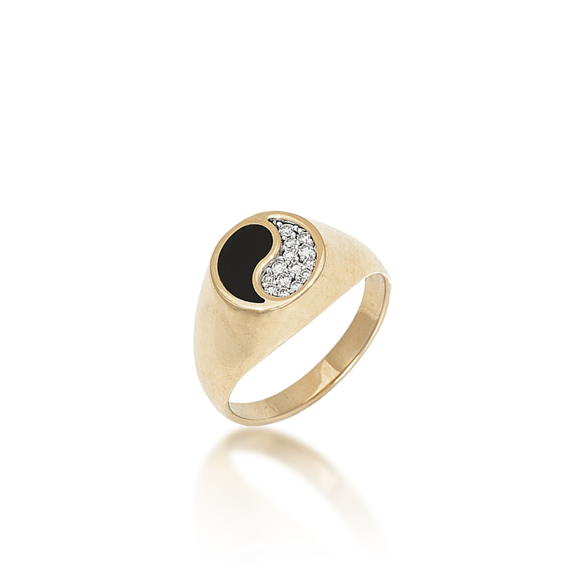 Bague de corail noir yin yang en or avec diamants - 10 mm