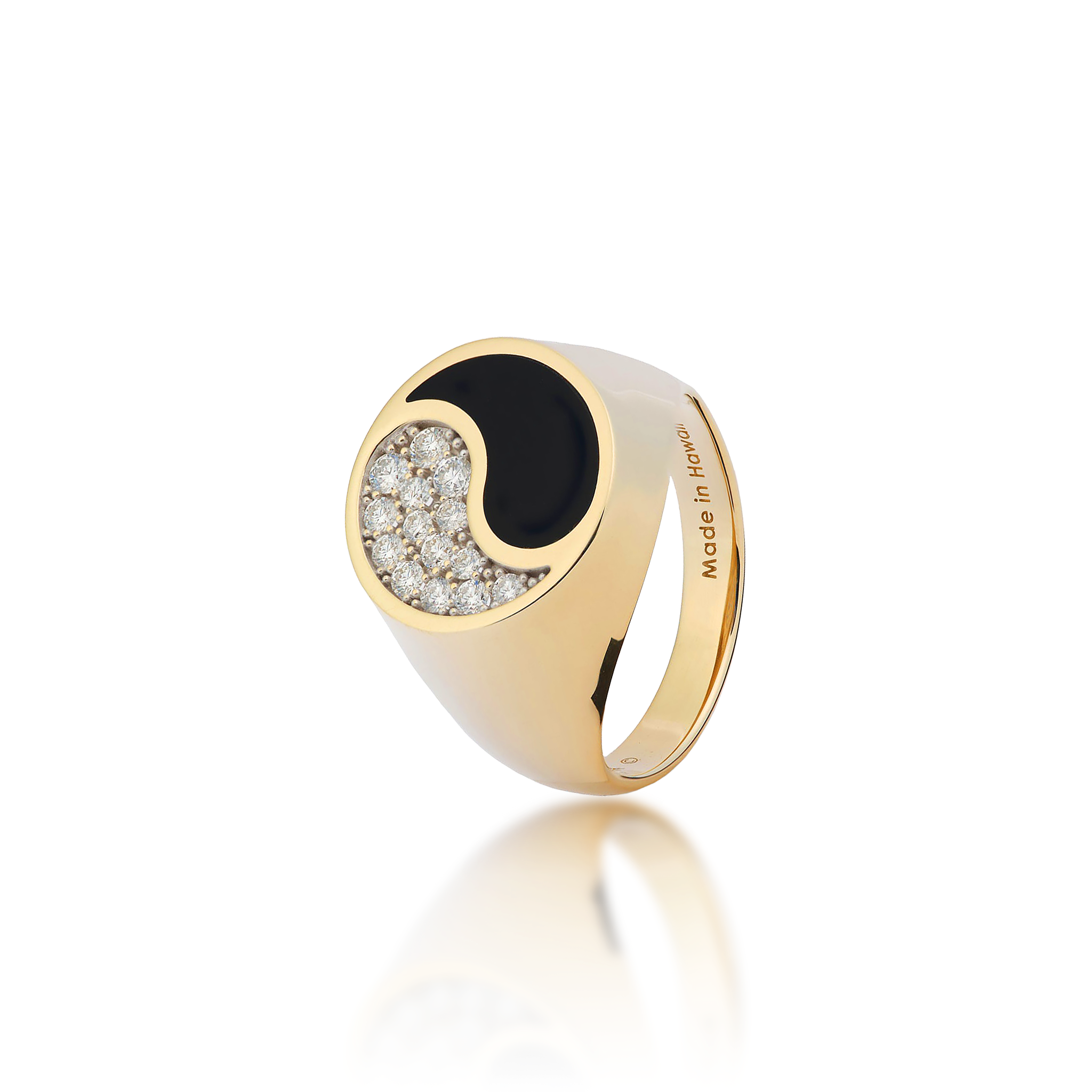 Yin Yang Black Coral Ring in Gold with Diamonds - 17.5mm