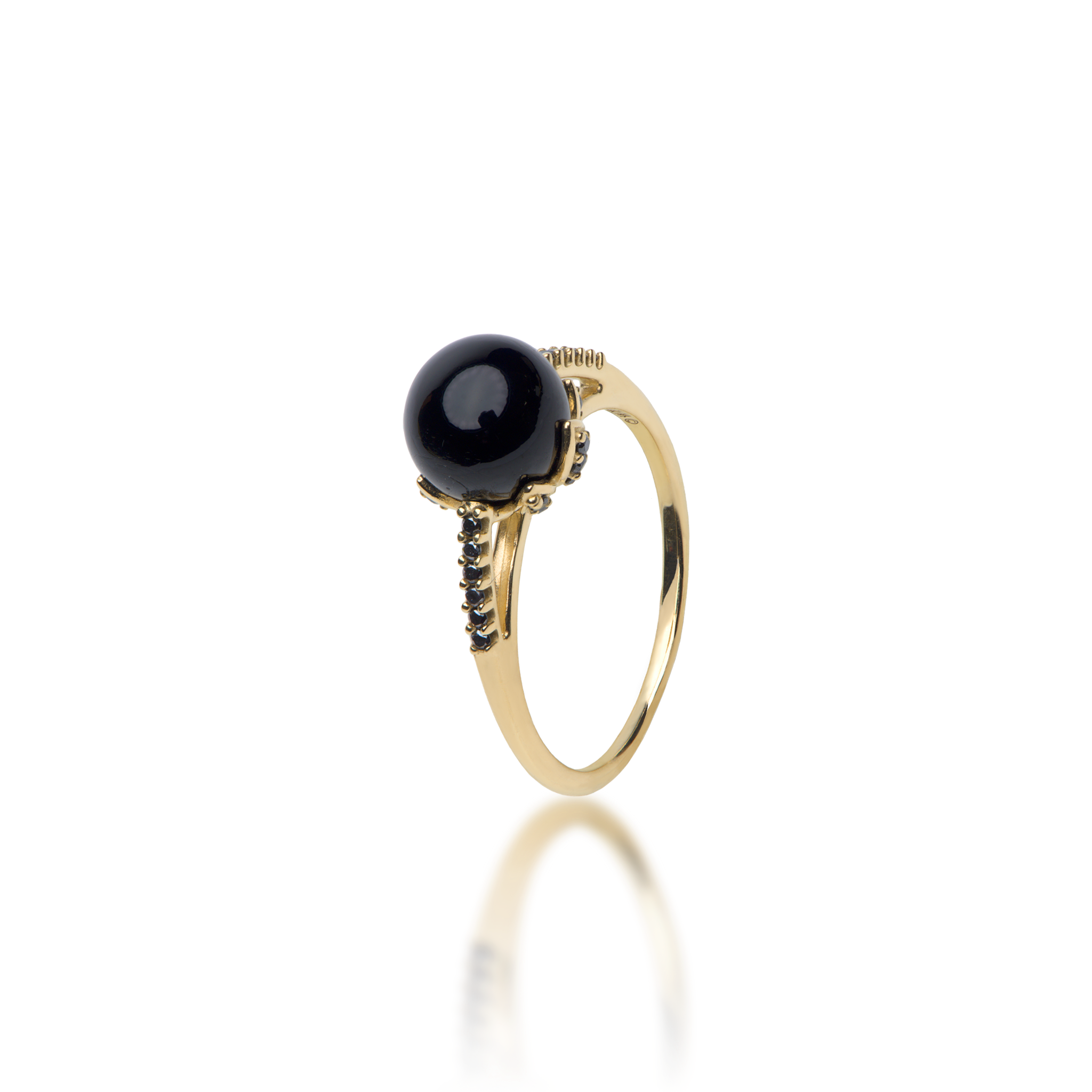 Night Blossom Black Coral Ring in Gold with Black Diamonds - 7-7.9mm