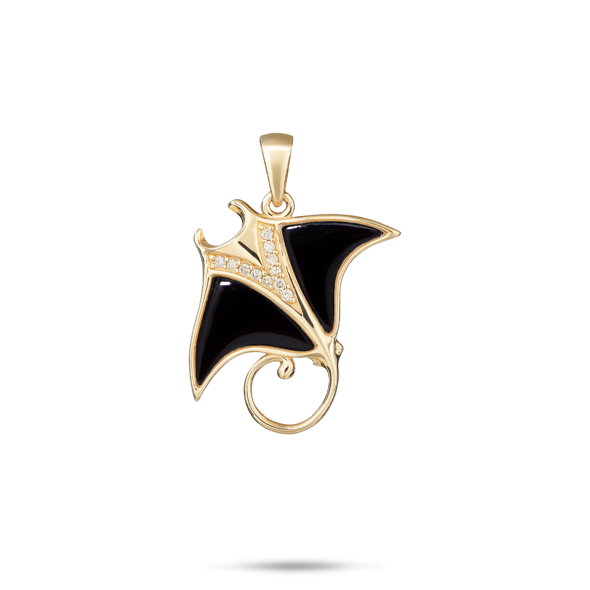 Sealife Manta Ray Black Coral Pendant in Gold with Diamonds - 21mm