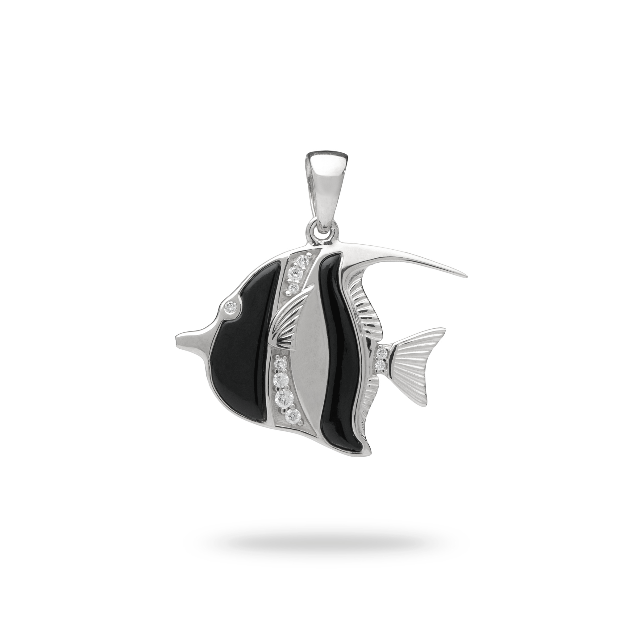 SEALLIFE Angefish Black Coral Pendant en or blanc avec des diamants - 23 mm