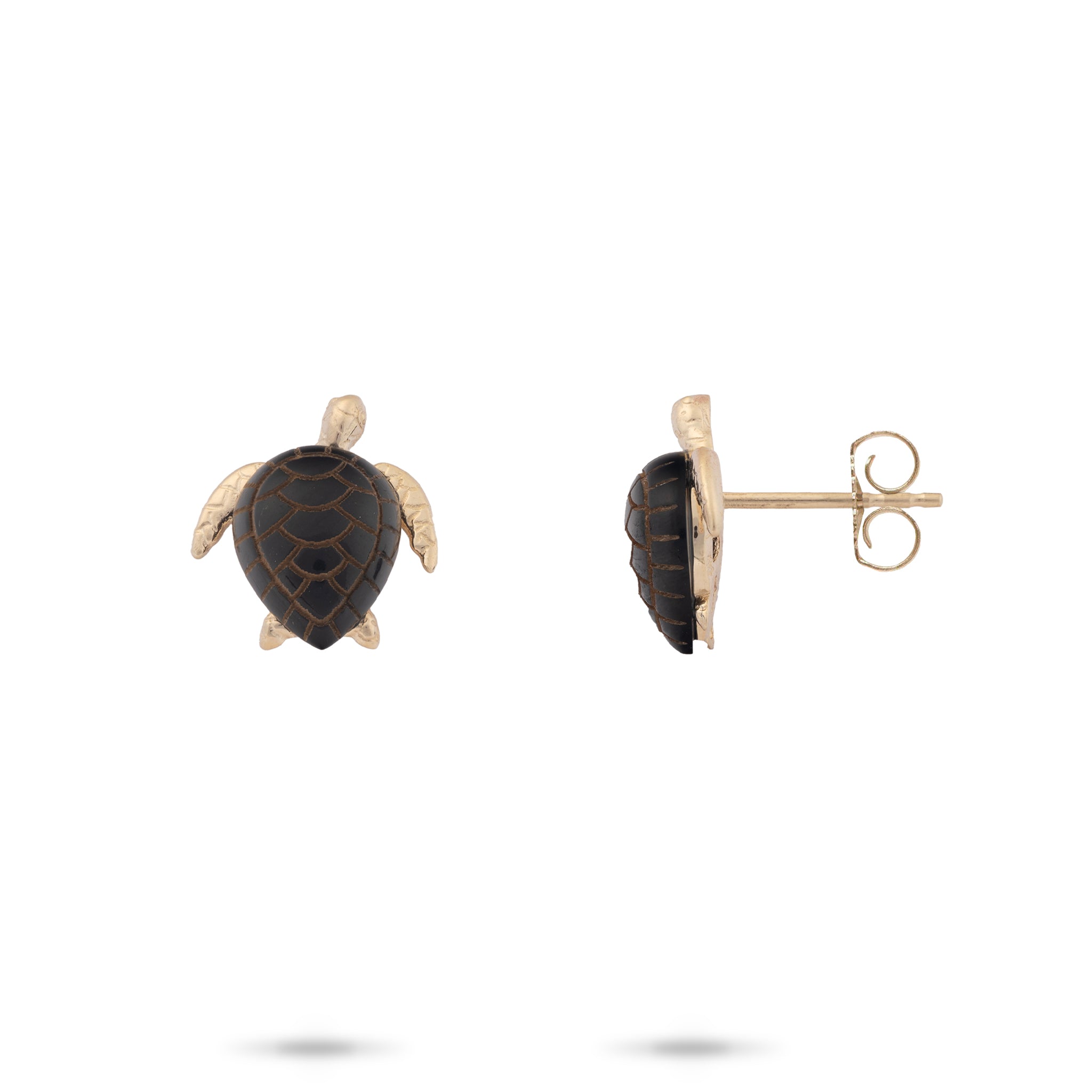 Honu Black Coral Earrings in Gold - 12mm