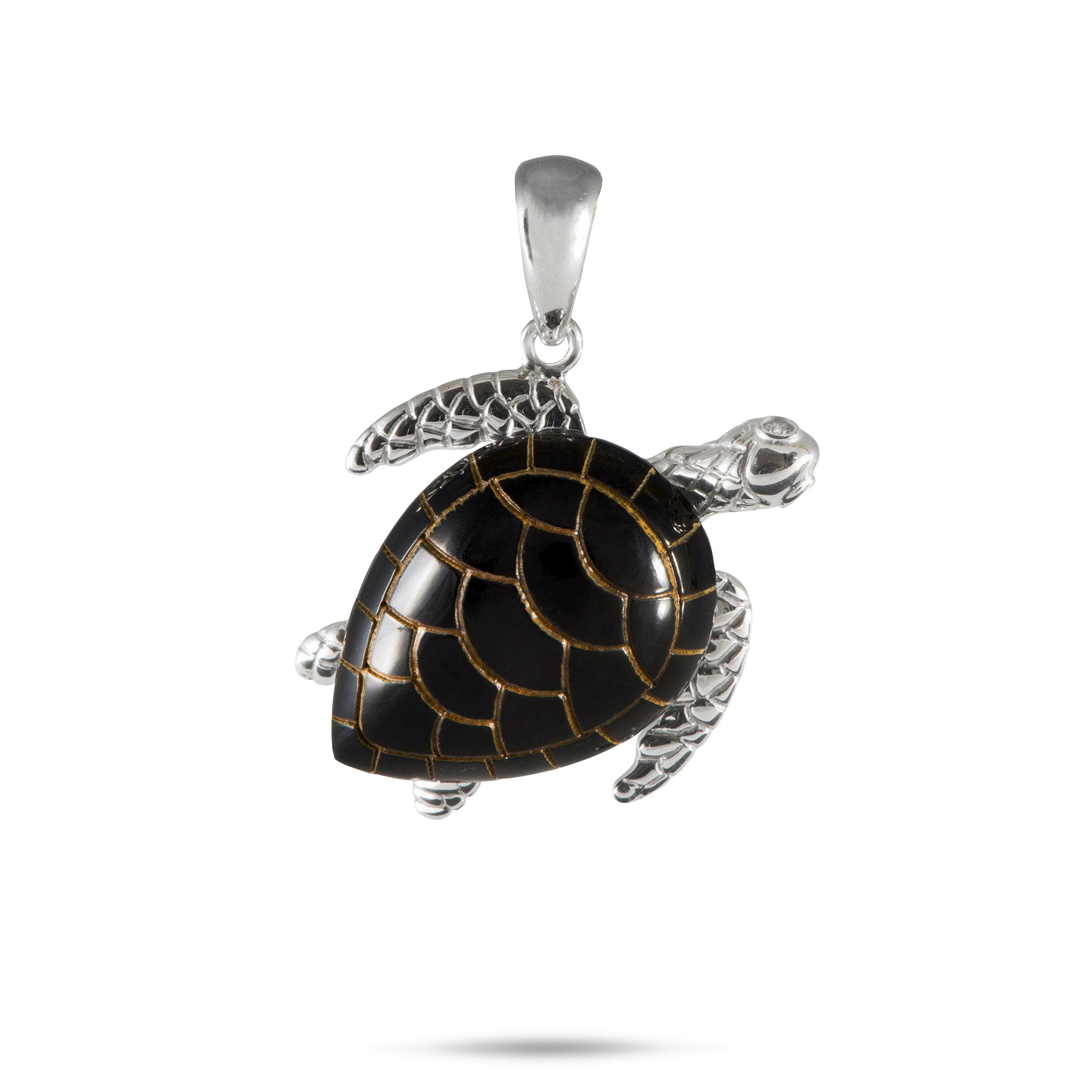 Honu Black Coral Pendant in White Gold with Diamonds - 26mm