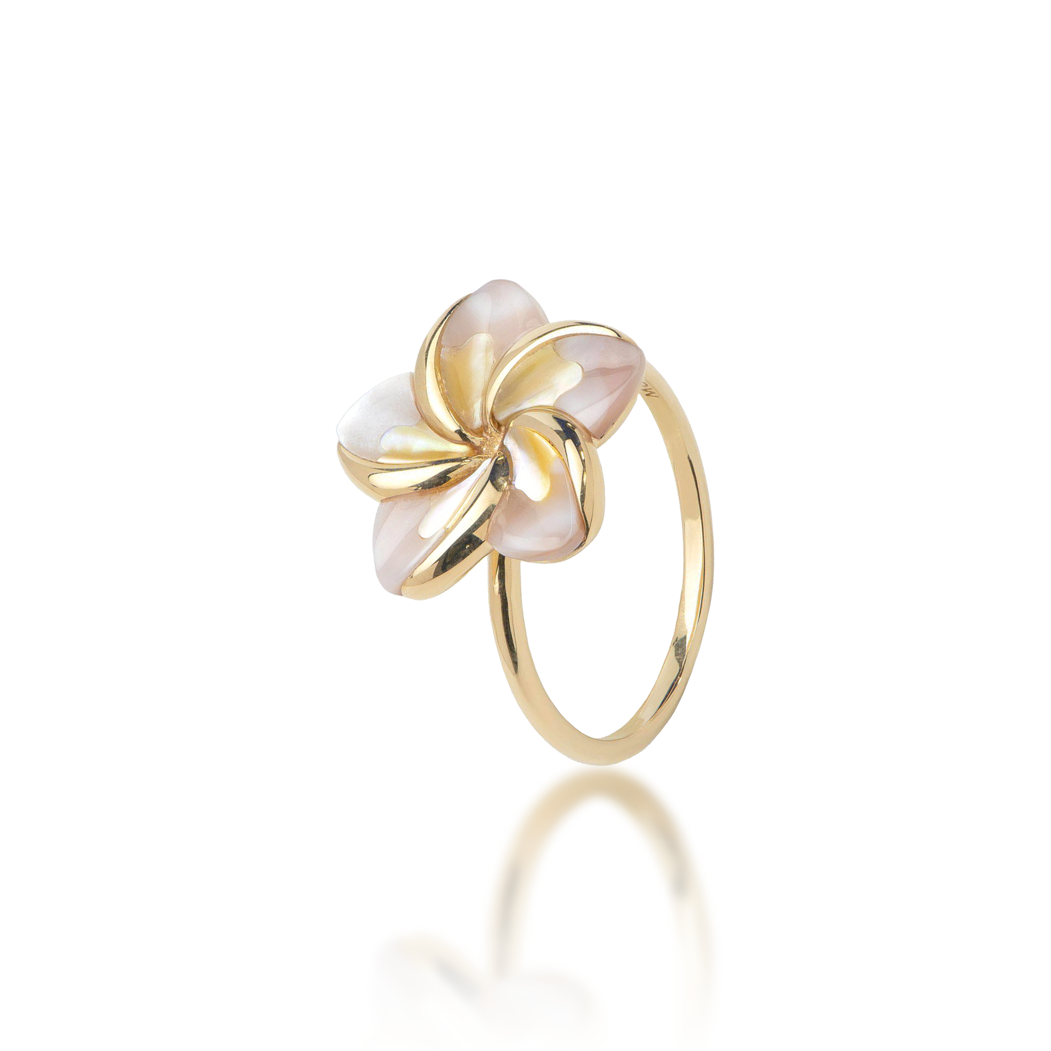 Plumeria Mother of Pearl Ring in Gold - 16mm