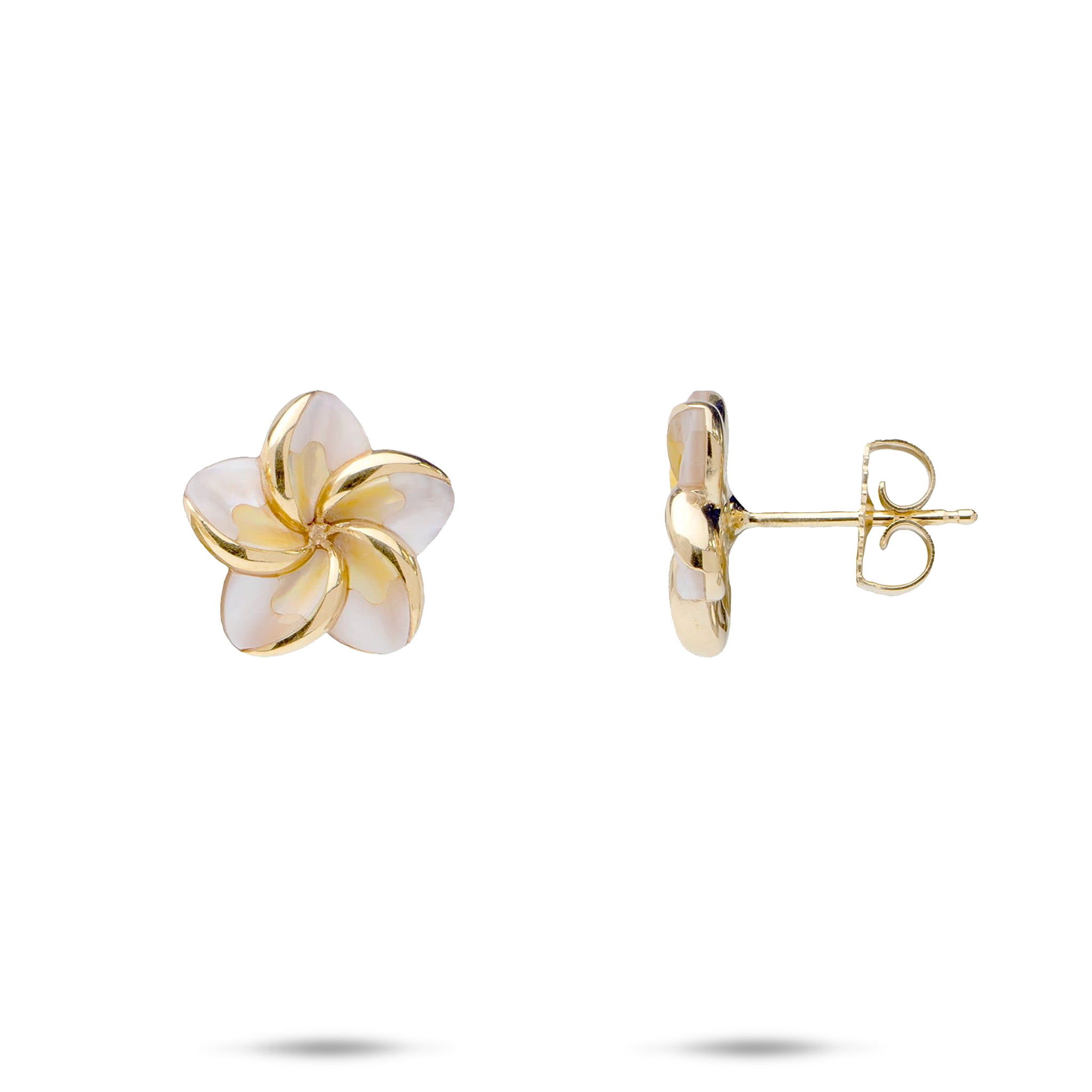 Plumeria Mother of Pearl Earrings in Gold - 13mm