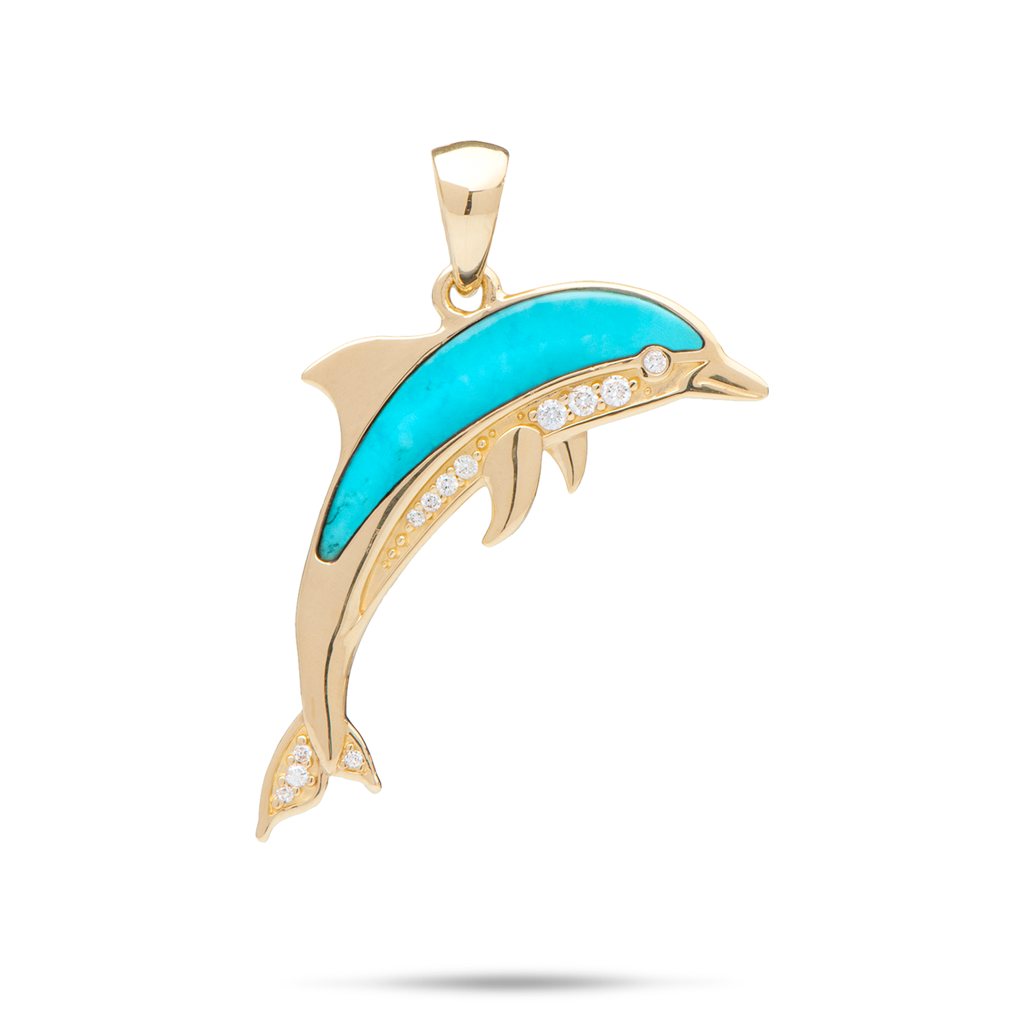 Sealife Dolphin Turquoise Pendant in Gold with Diamonds - 29mm