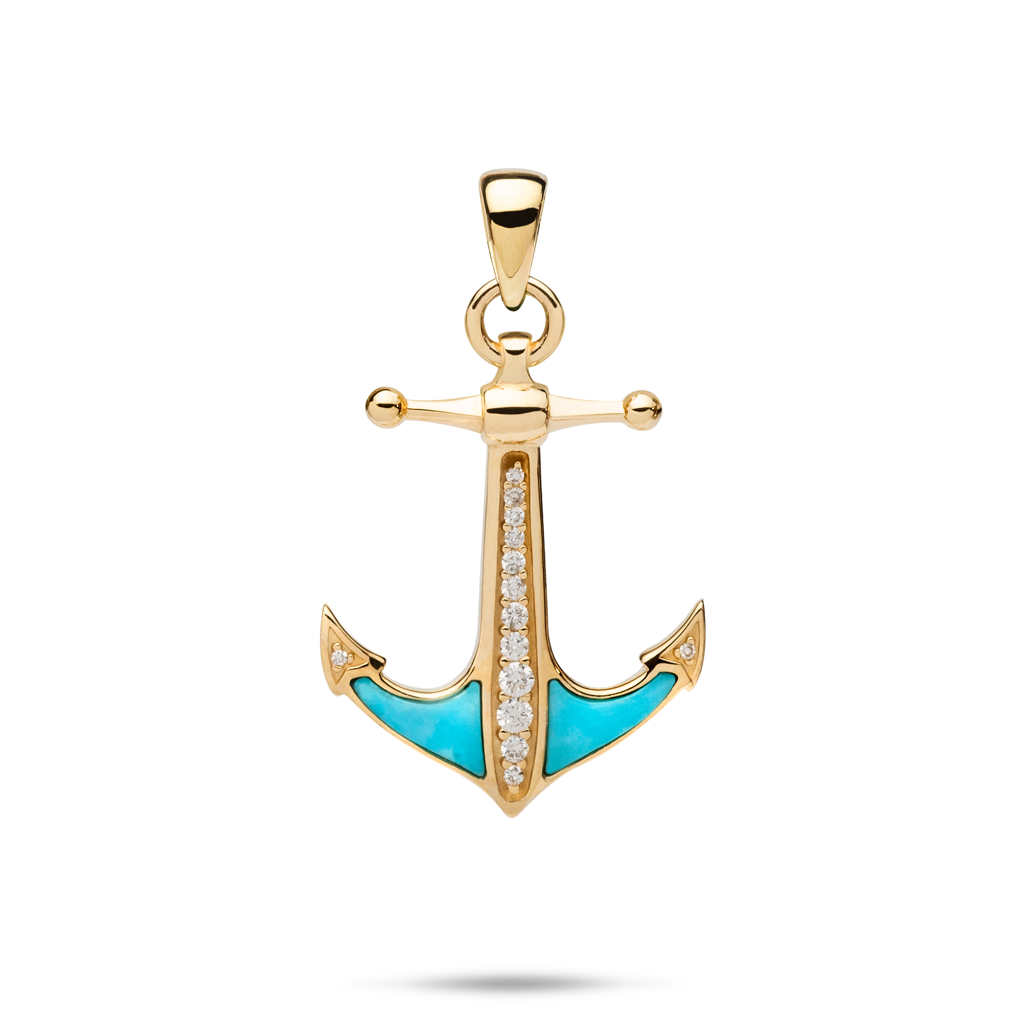 Sealife Anchor Turquoise Pendant in Gold with Diamonds - 28mm