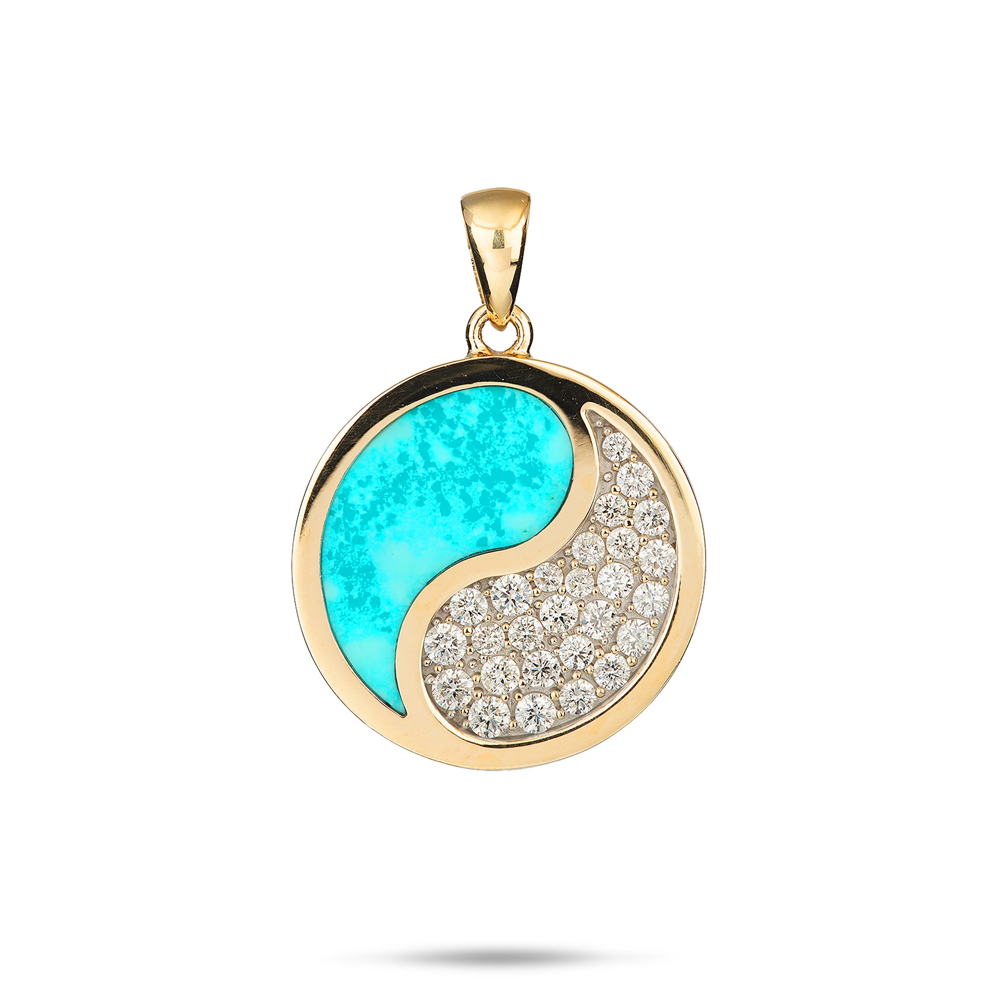 Pendant turquoise yin yang en or avec diamants - 22 mm