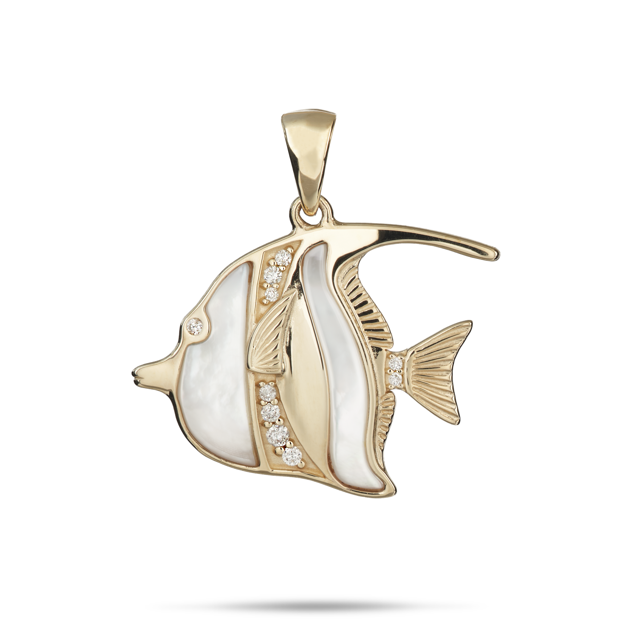 Sealife Angelfish Mother of Pearl Pendant in Gold with Diamonds - 23mm