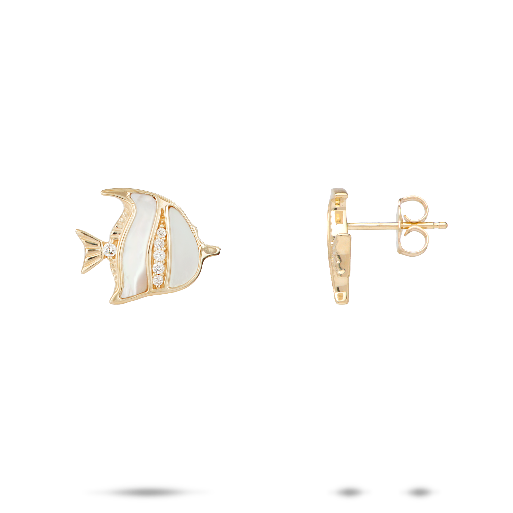 Sealife Angelfish Mother of Pearl Earrings in Gold with Diamonds - 12mm