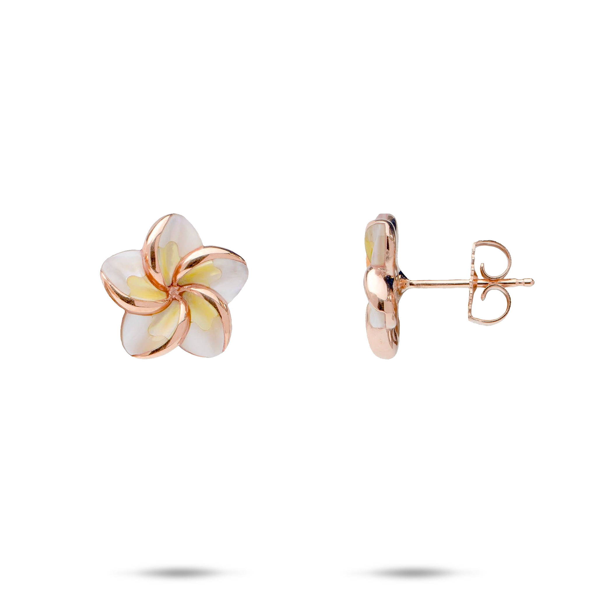 Plumeria Mother of Pearl Earrings in Rose Gold - 13mm