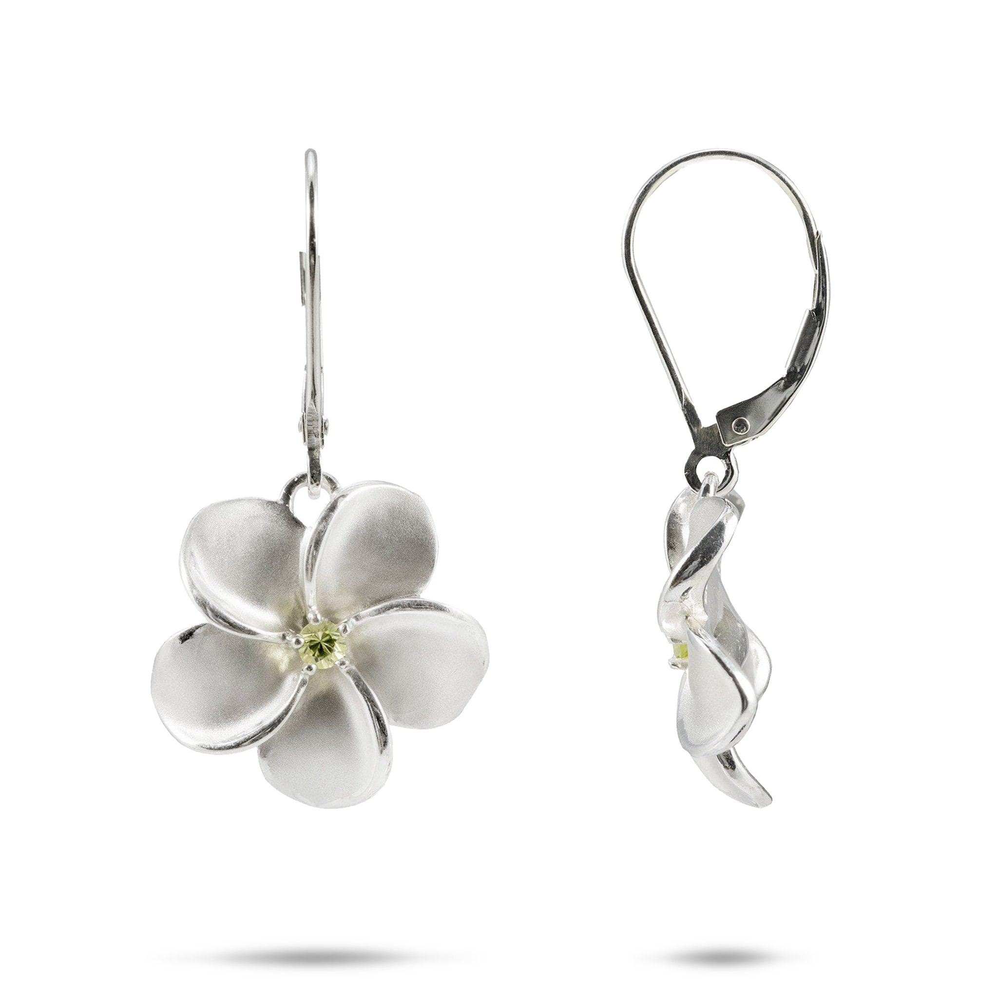 Plumeria Peridot Earrings in Sterling Silver - 18mm