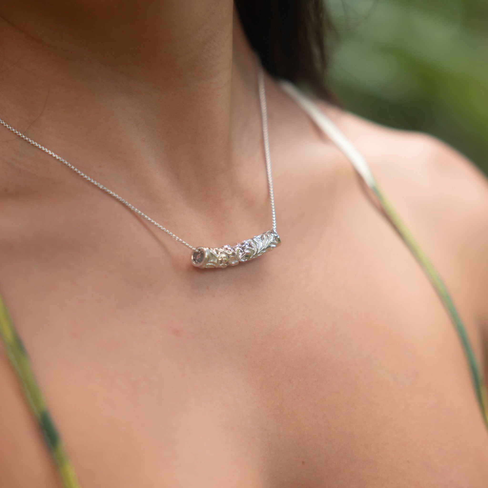 Hawaiian Heirloom Plumeria Barrel Pendant in Sterling Silver - 7mm