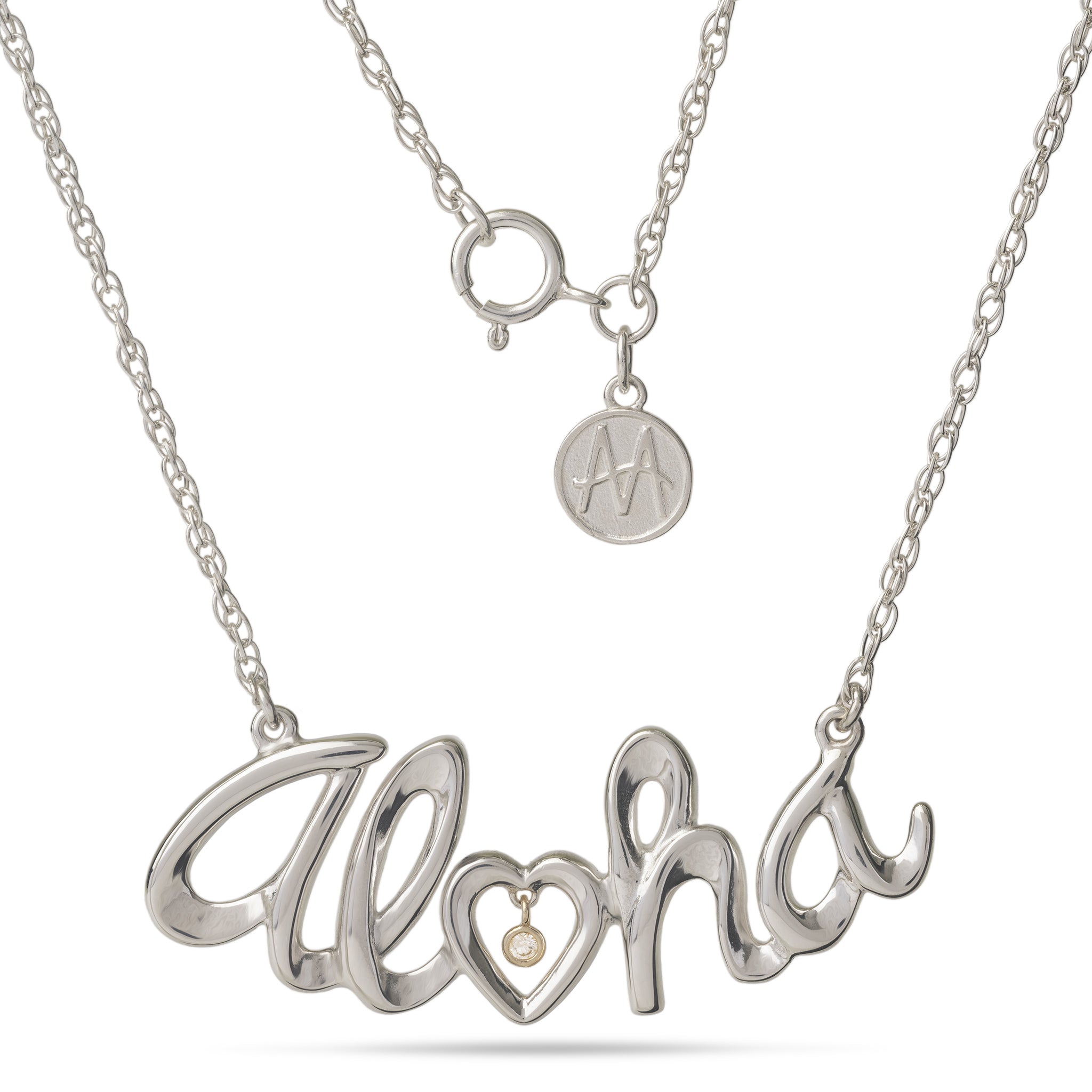 18" Aloha Necklace in Sterling Silver with Diamond